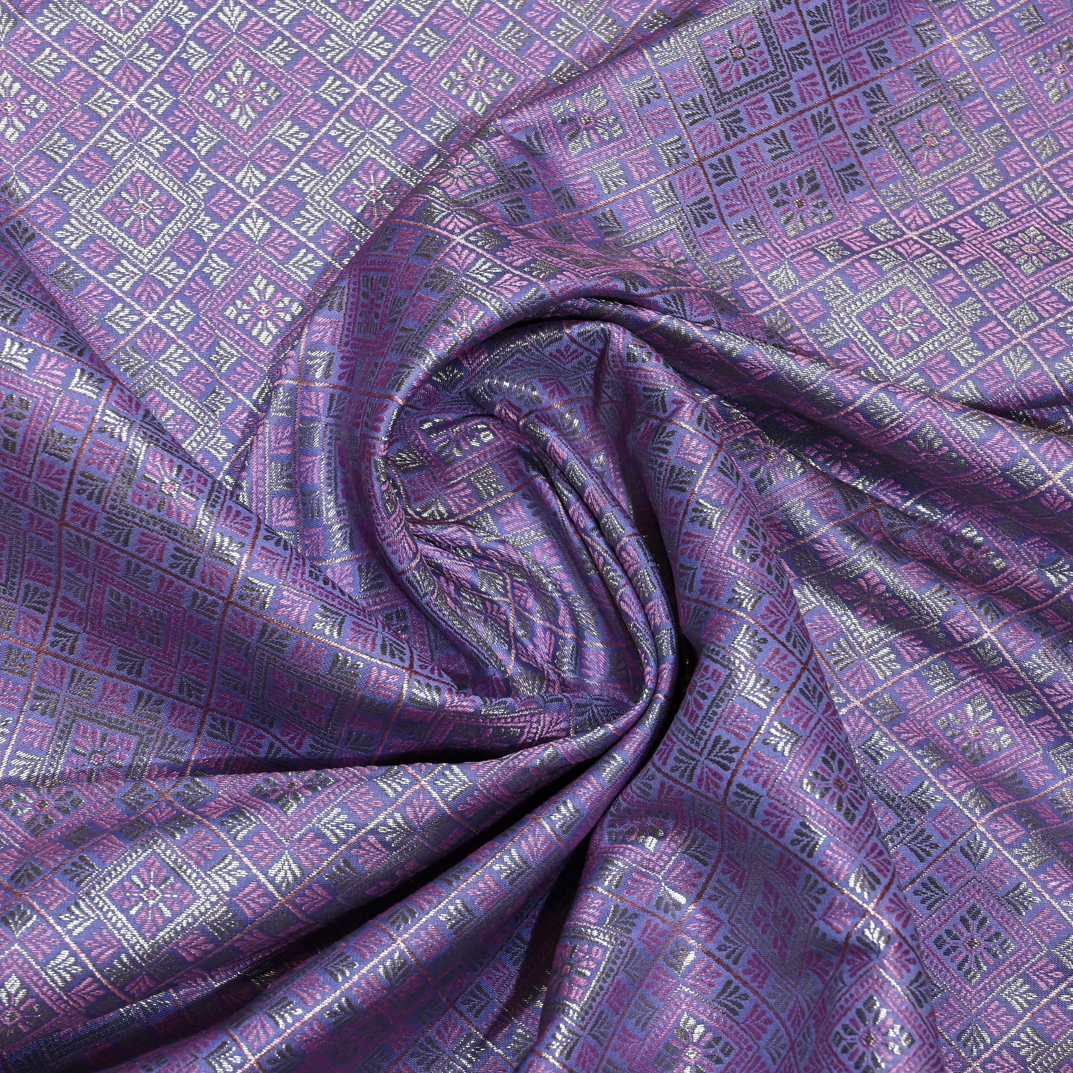 Lavender Jamawar Silk Fabric