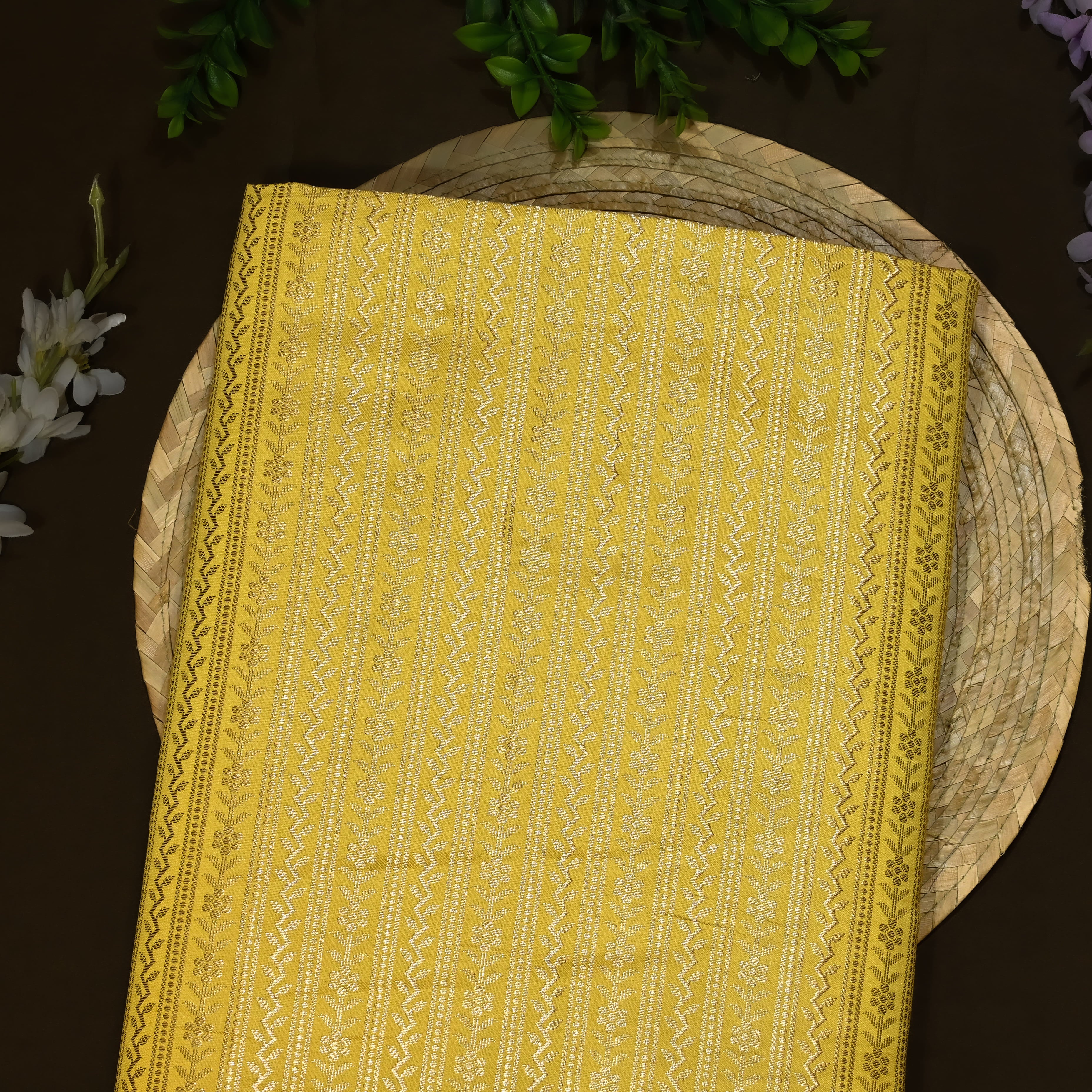 Gold Jamawar Silk Fabric