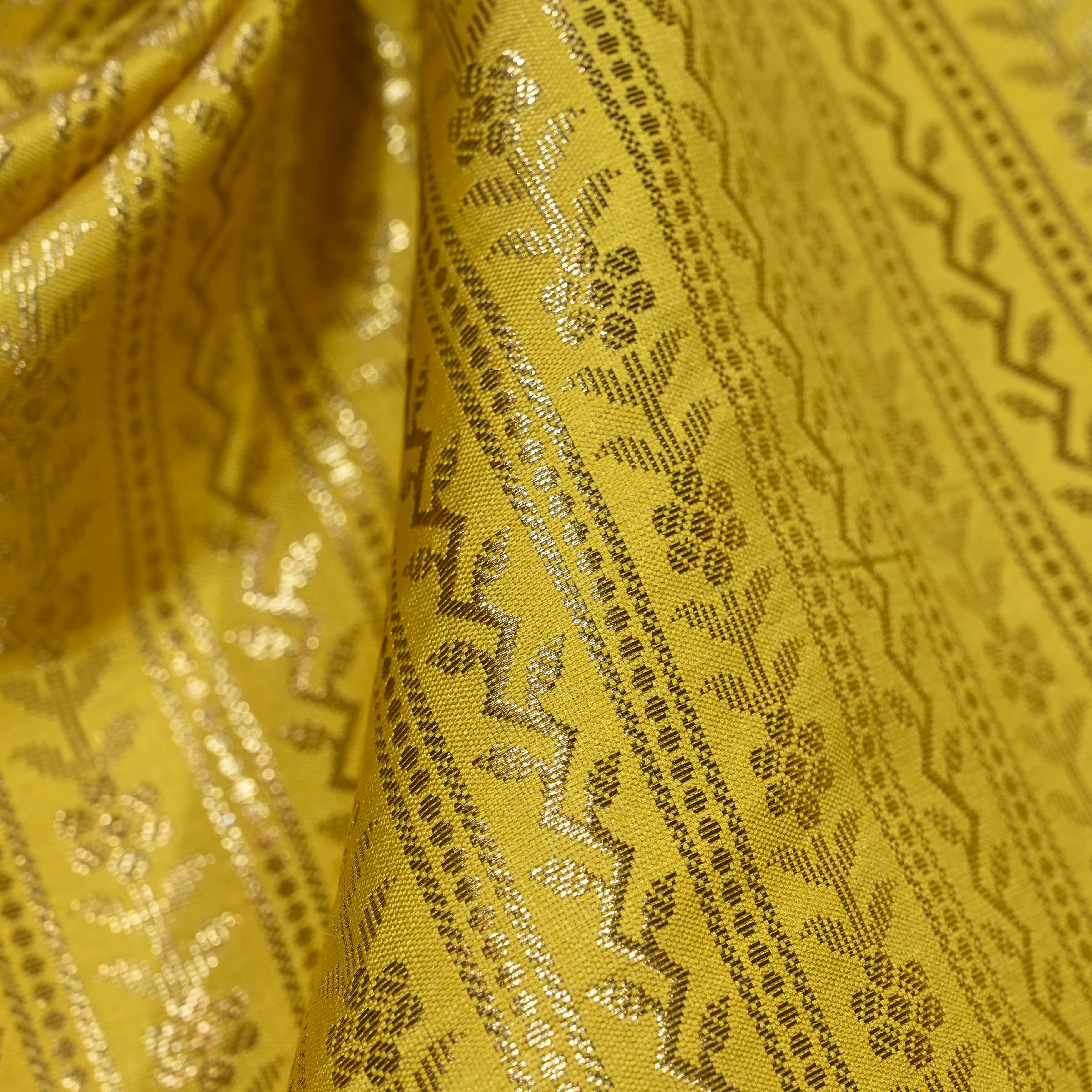 Gold Jamawar Silk Fabric
