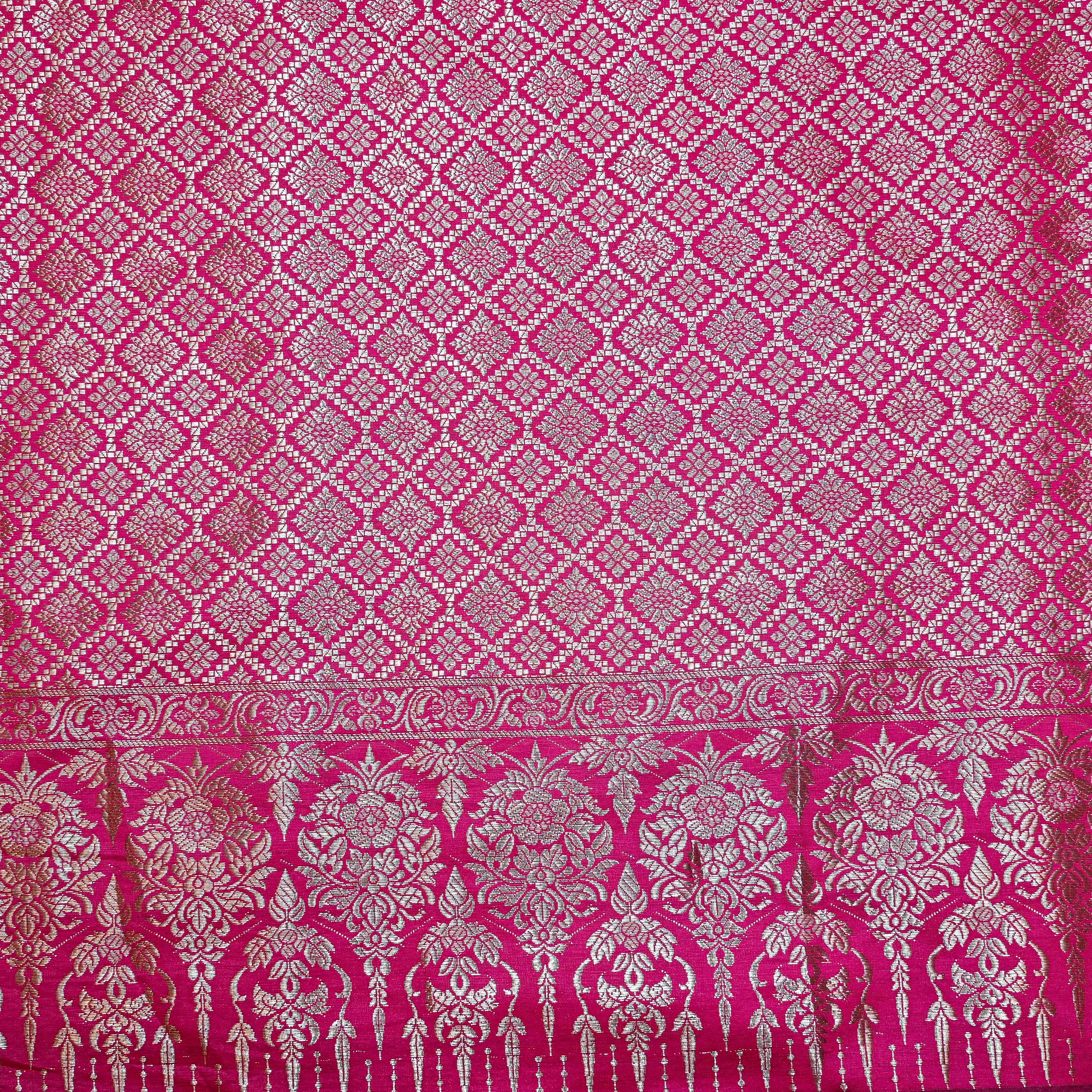 Deep Pink Jamawar Silk Fabric