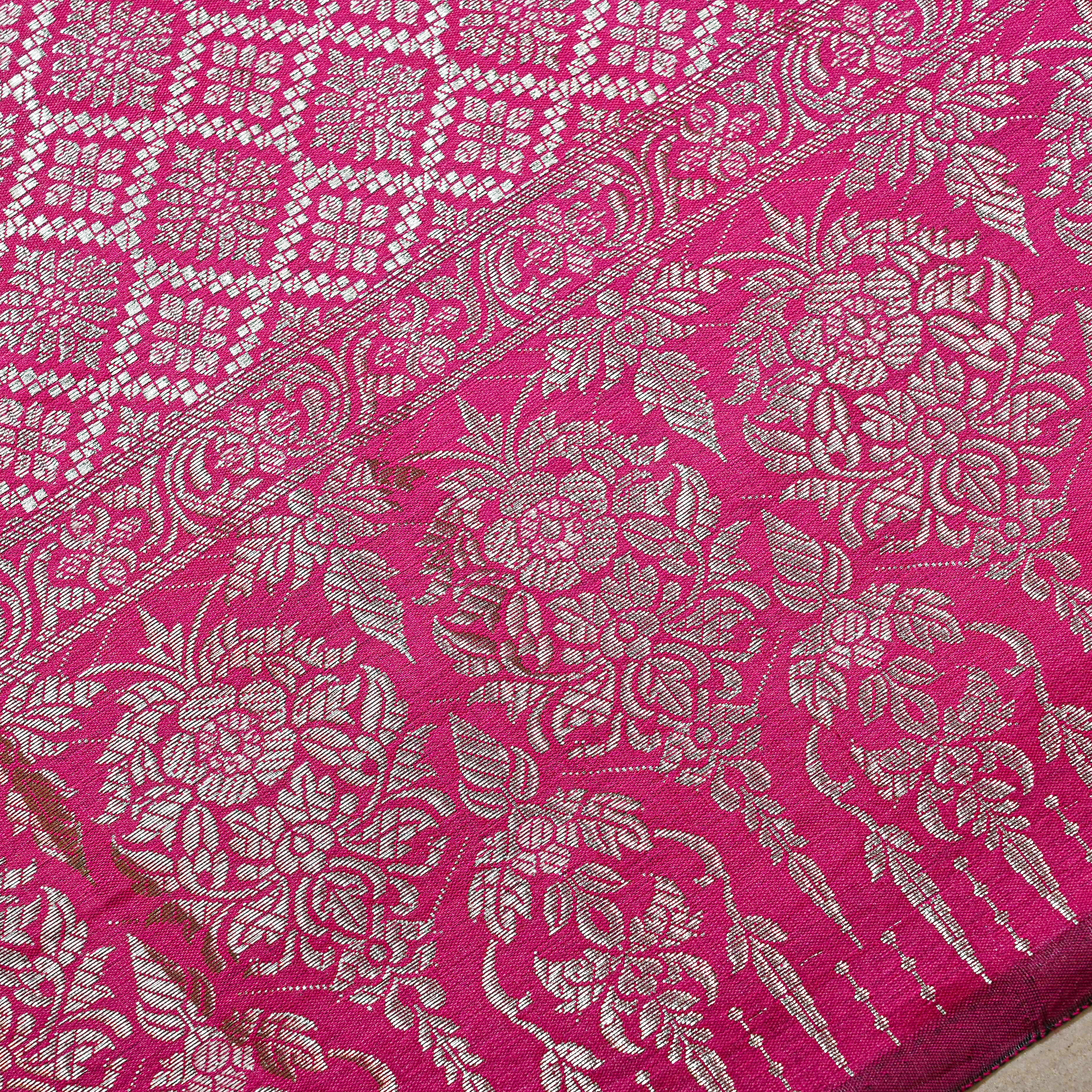 Deep Pink Jamawar Silk Fabric