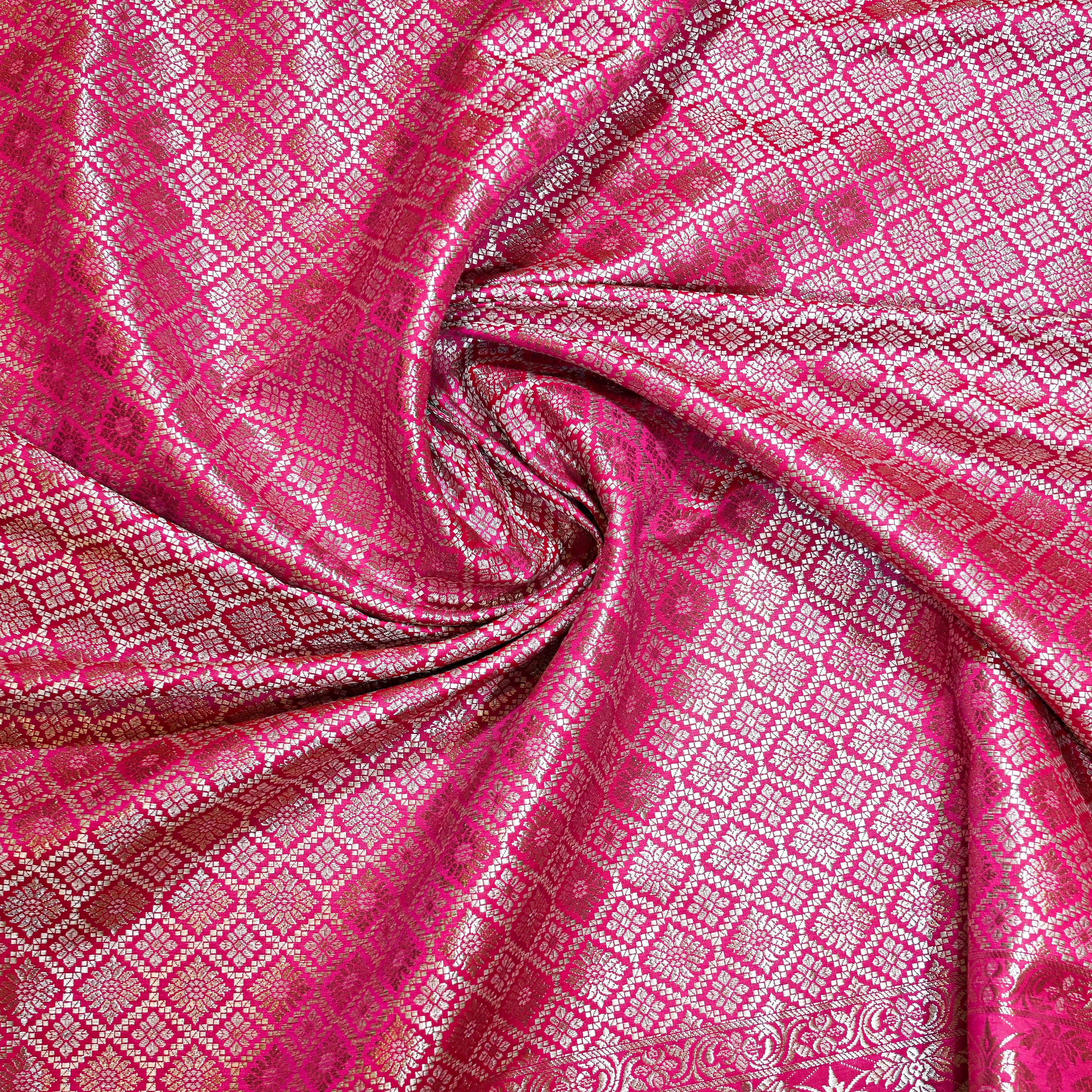 Deep Pink Jamawar Silk Fabric