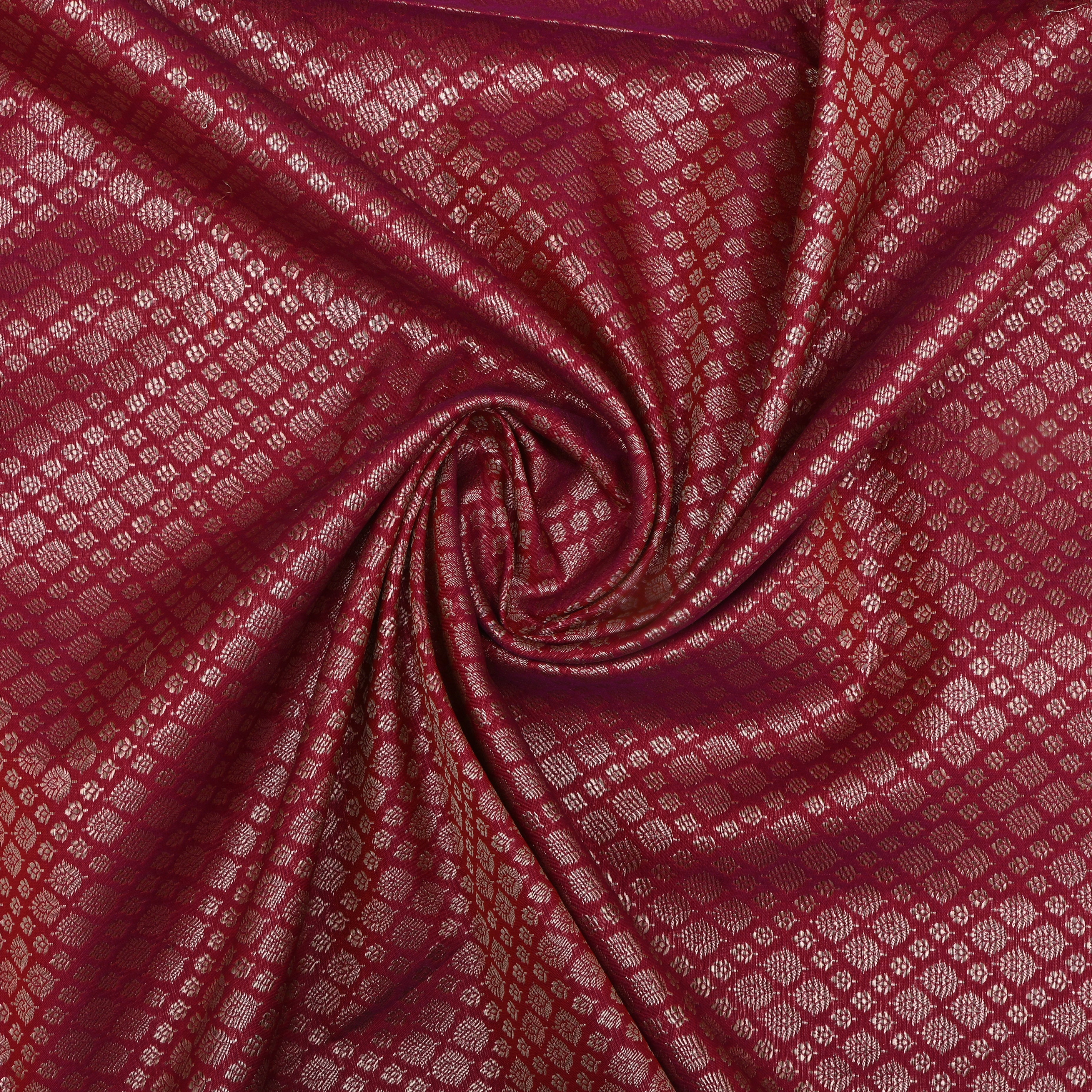 Deep Pink Jamawar Silk Fabric With Gold Zari Work