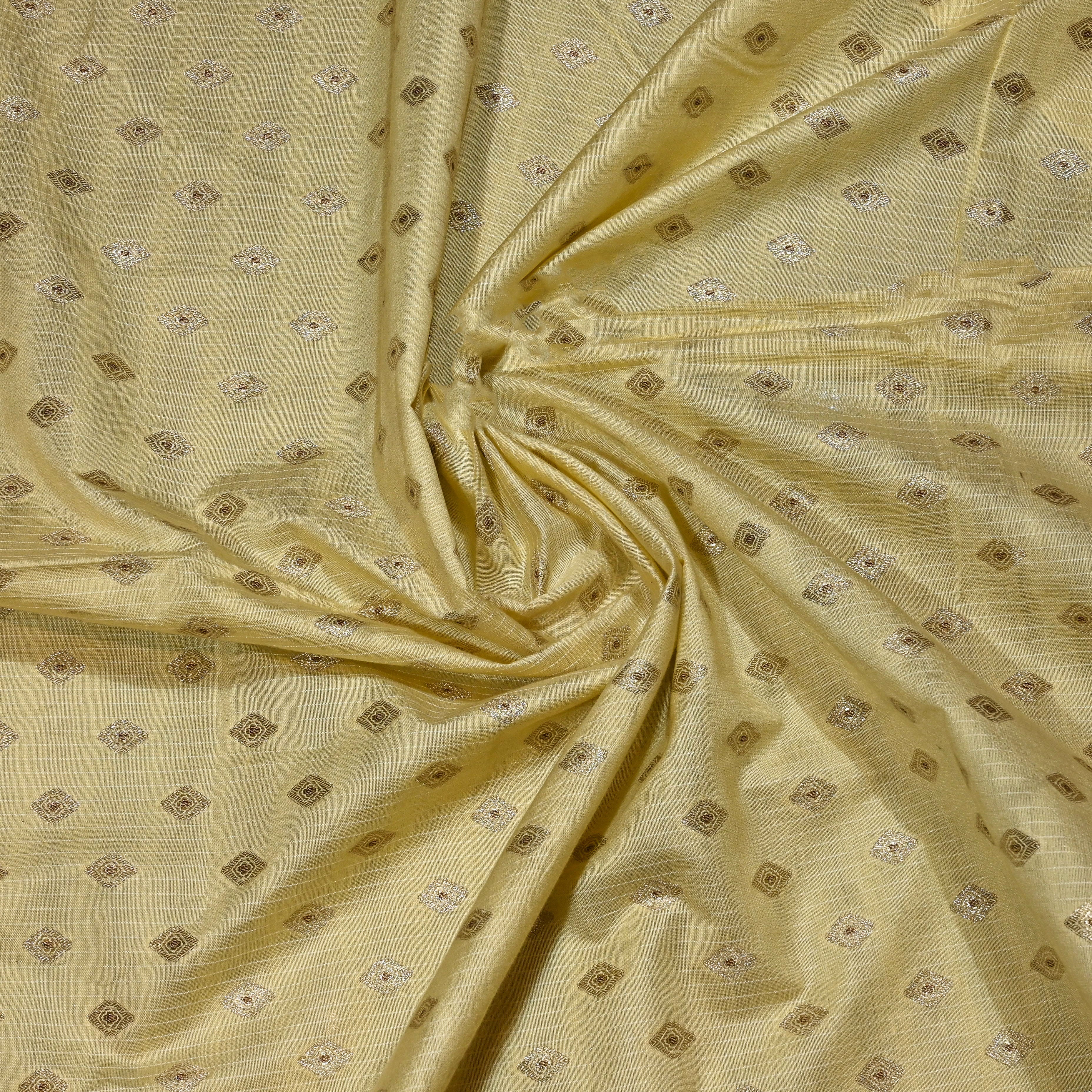 Pastel Yellow Jamawar Silk Fabric With Butti'S