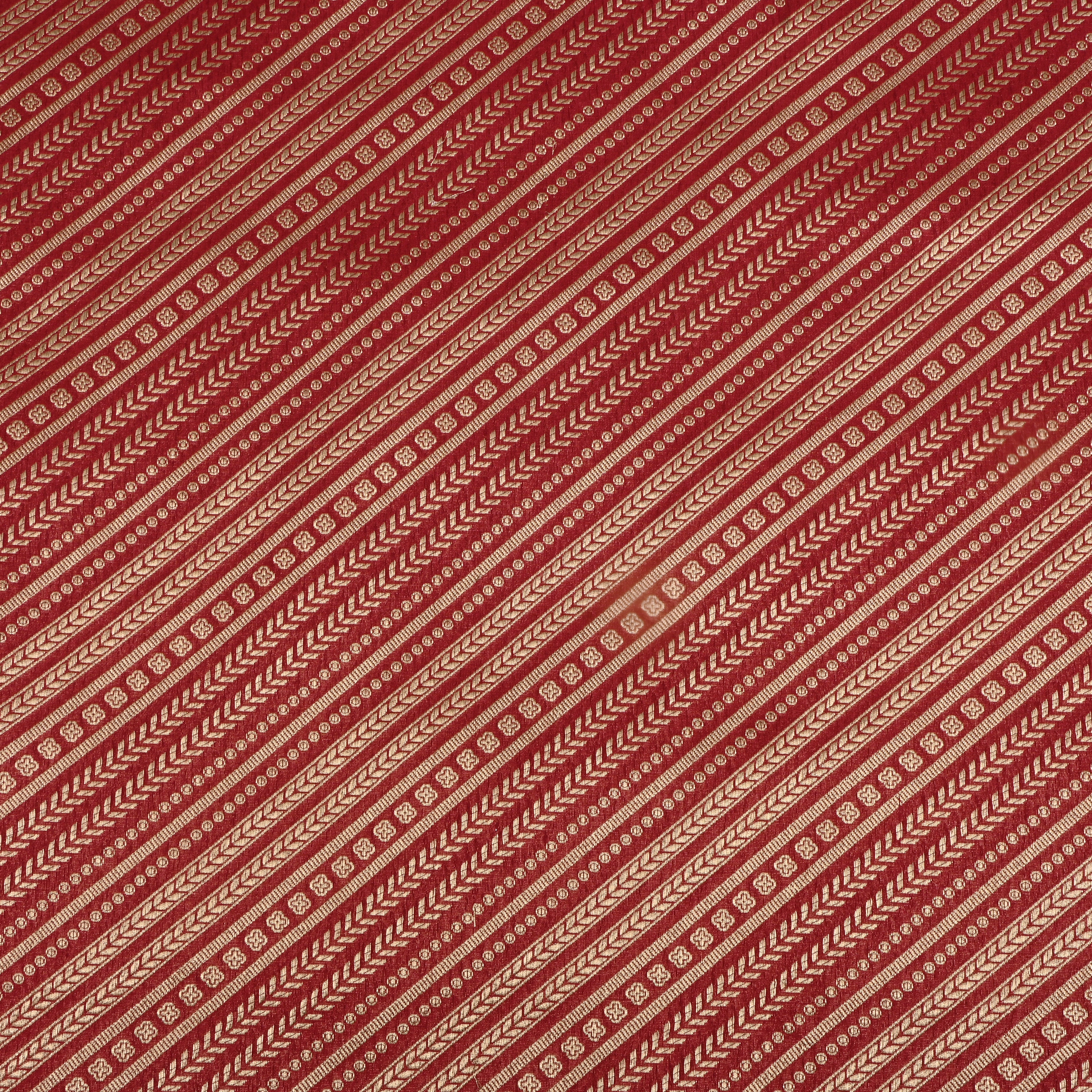 Maroon Jamawar Silk Fabric With Diagonal Strips