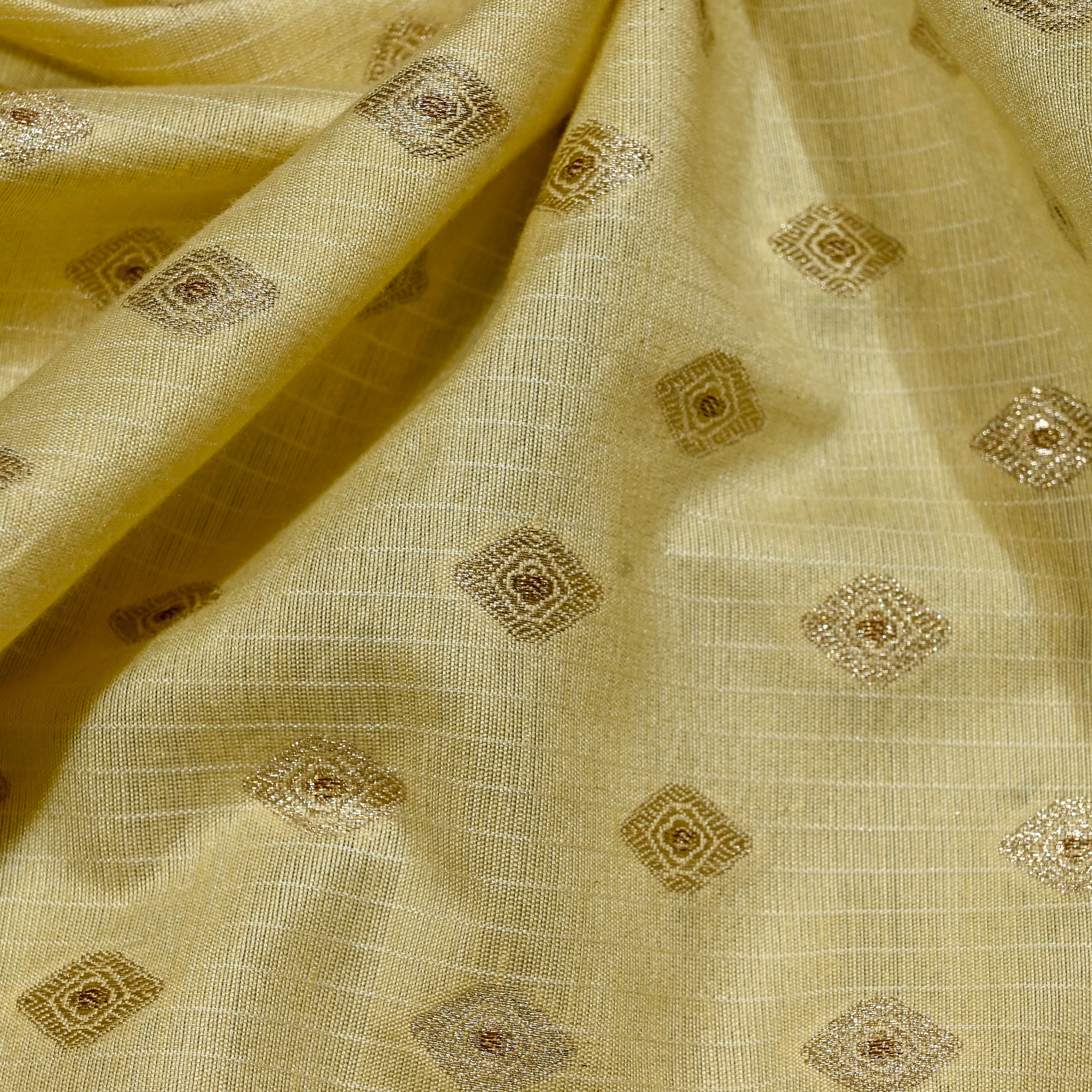 Pastel Yellow Jamawar Silk Fabric With Butti'S