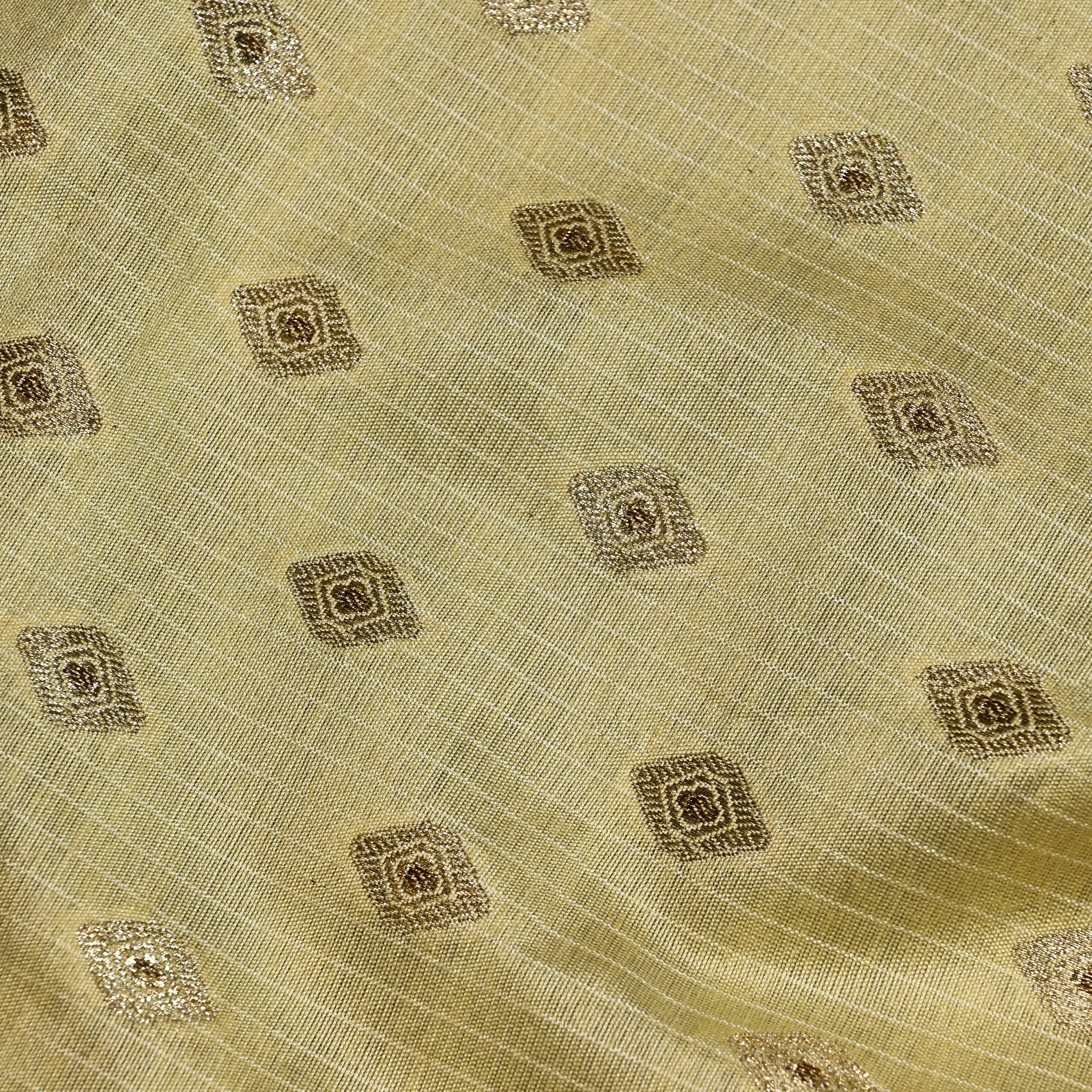 Pastel Yellow Jamawar Silk Fabric With Butti'S
