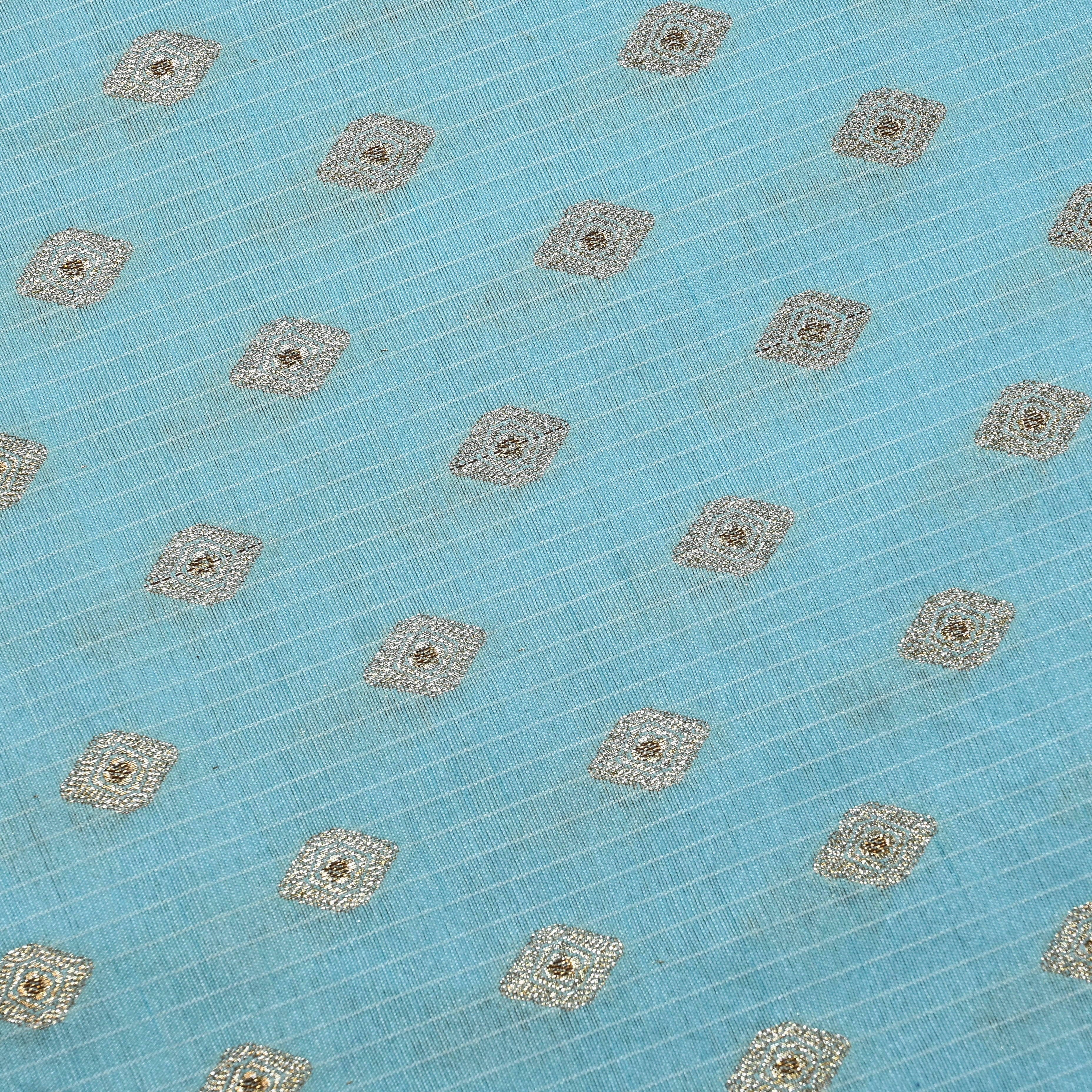 Light Sky Blue Jamawar Silk Fabric With Butti'S