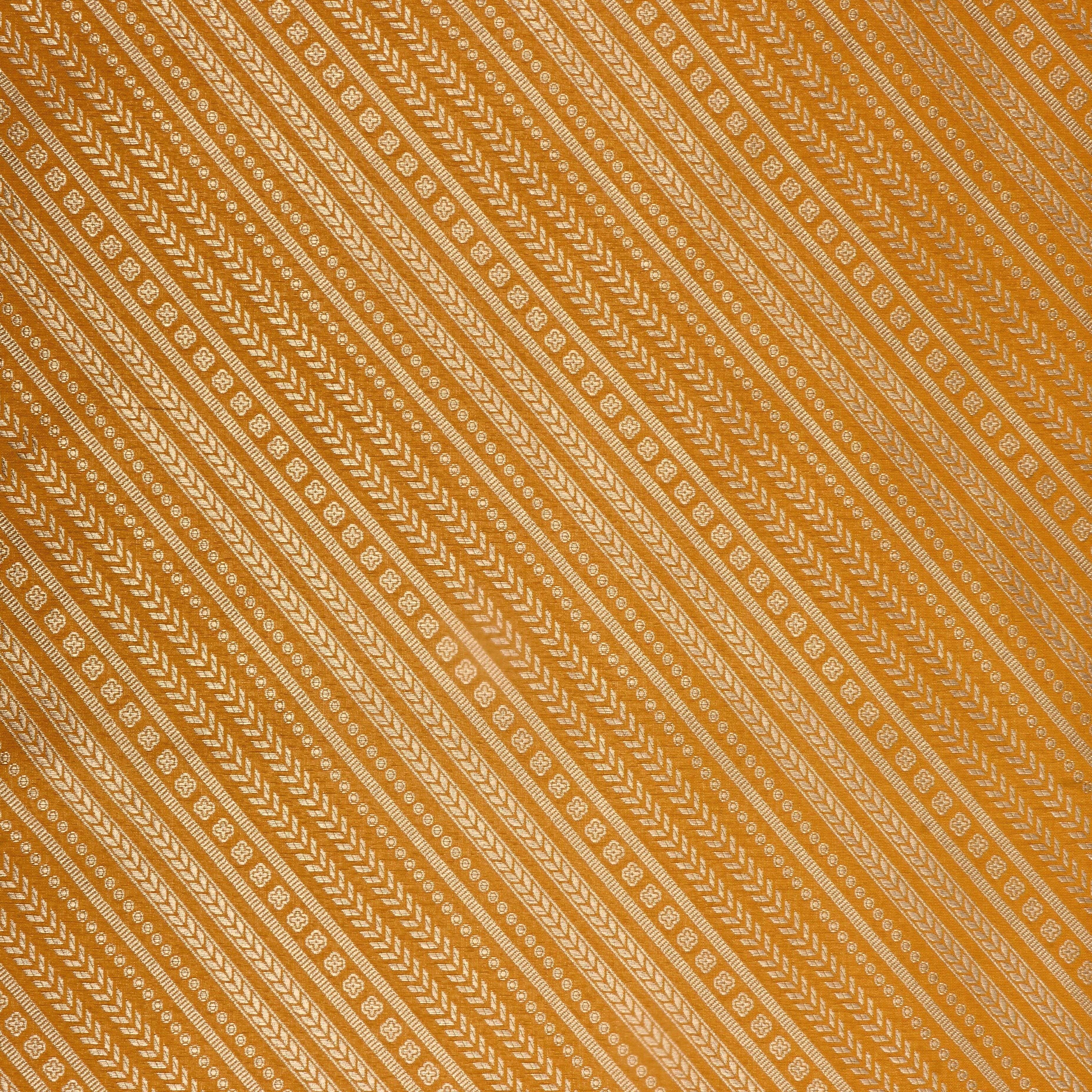 Golden Yellow Banarasi Fabric With Diagonal Stripes