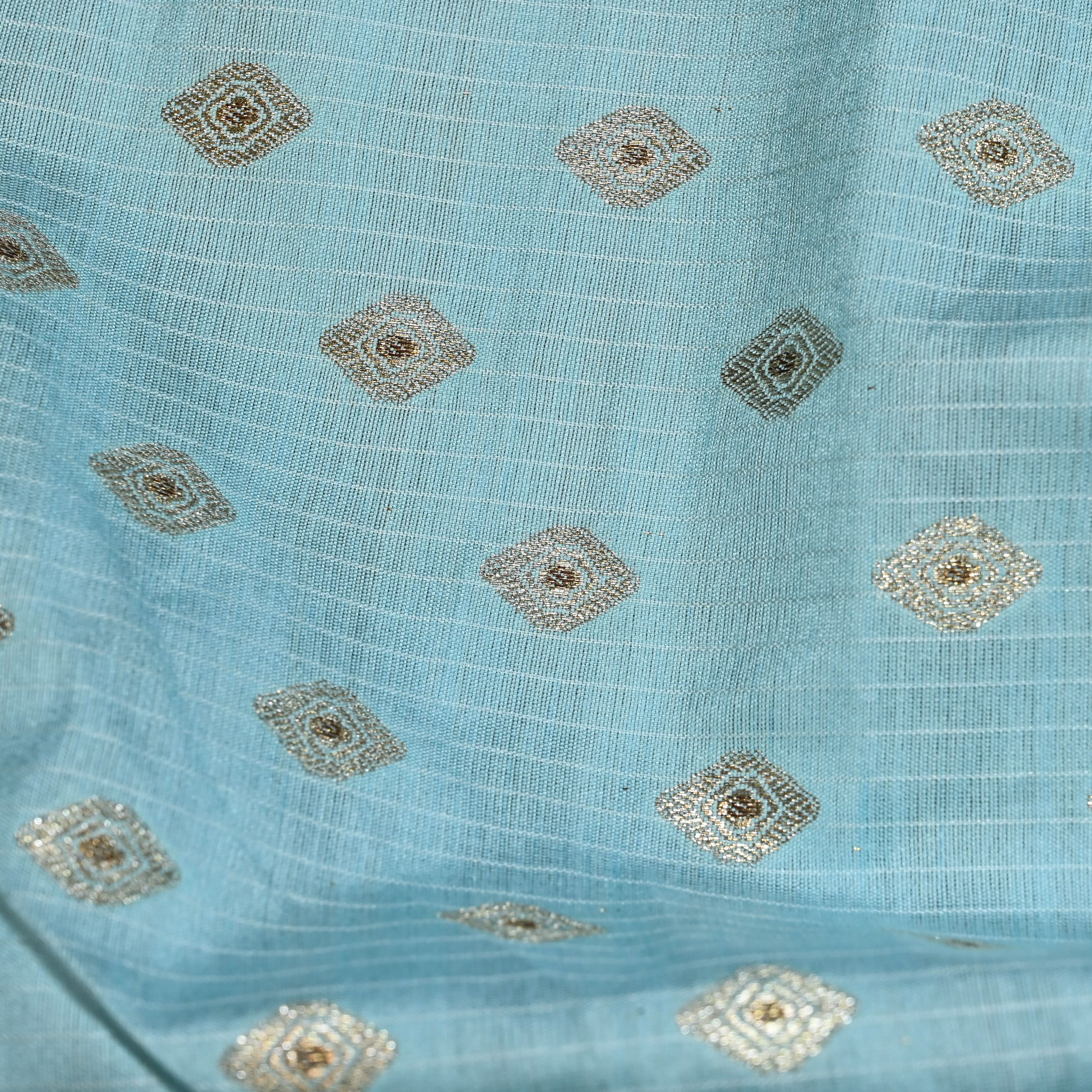Light Sky Blue Jamawar Silk Fabric With Butti'S