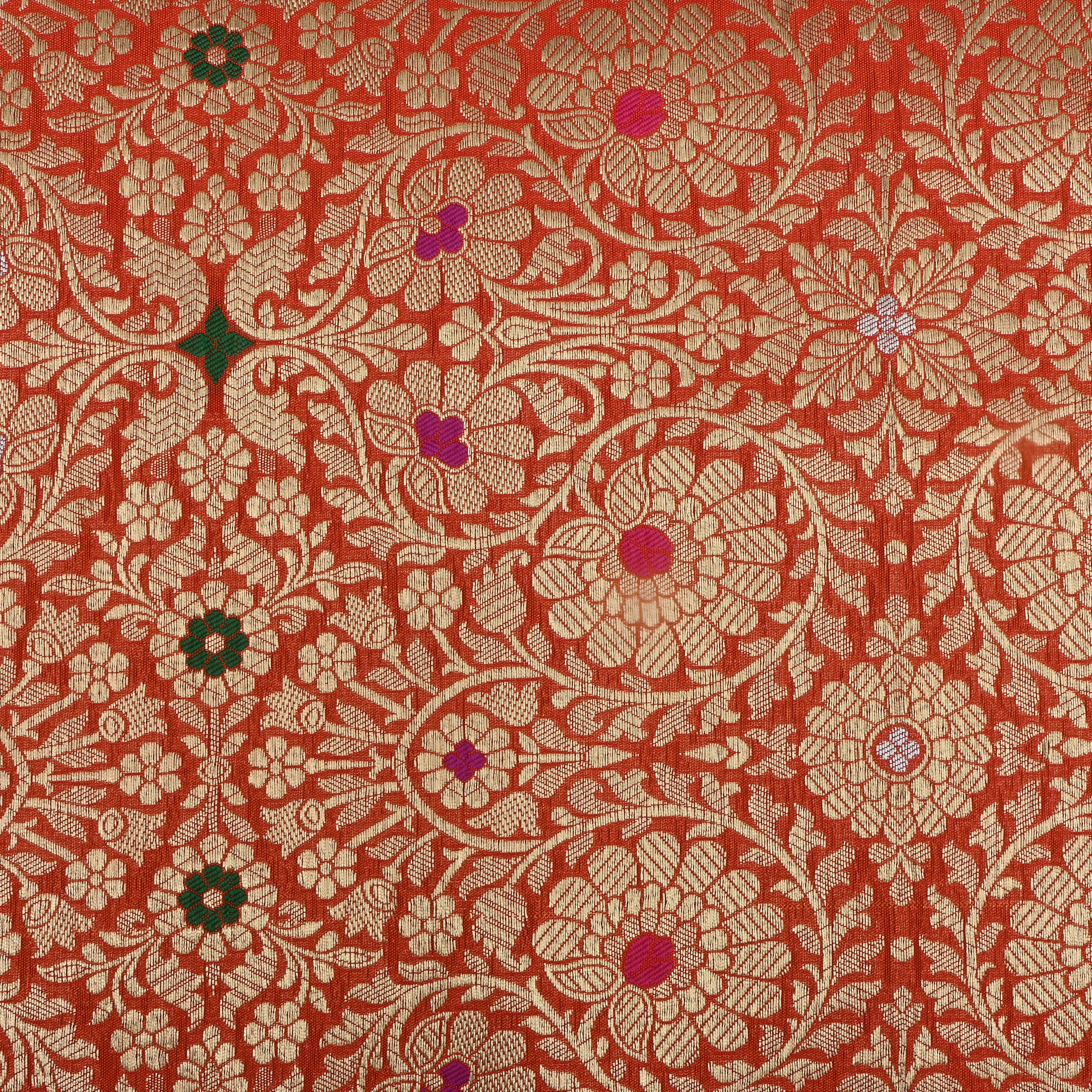 Pumpkin Orange Banarasi Fabric With Intricate Zari Design