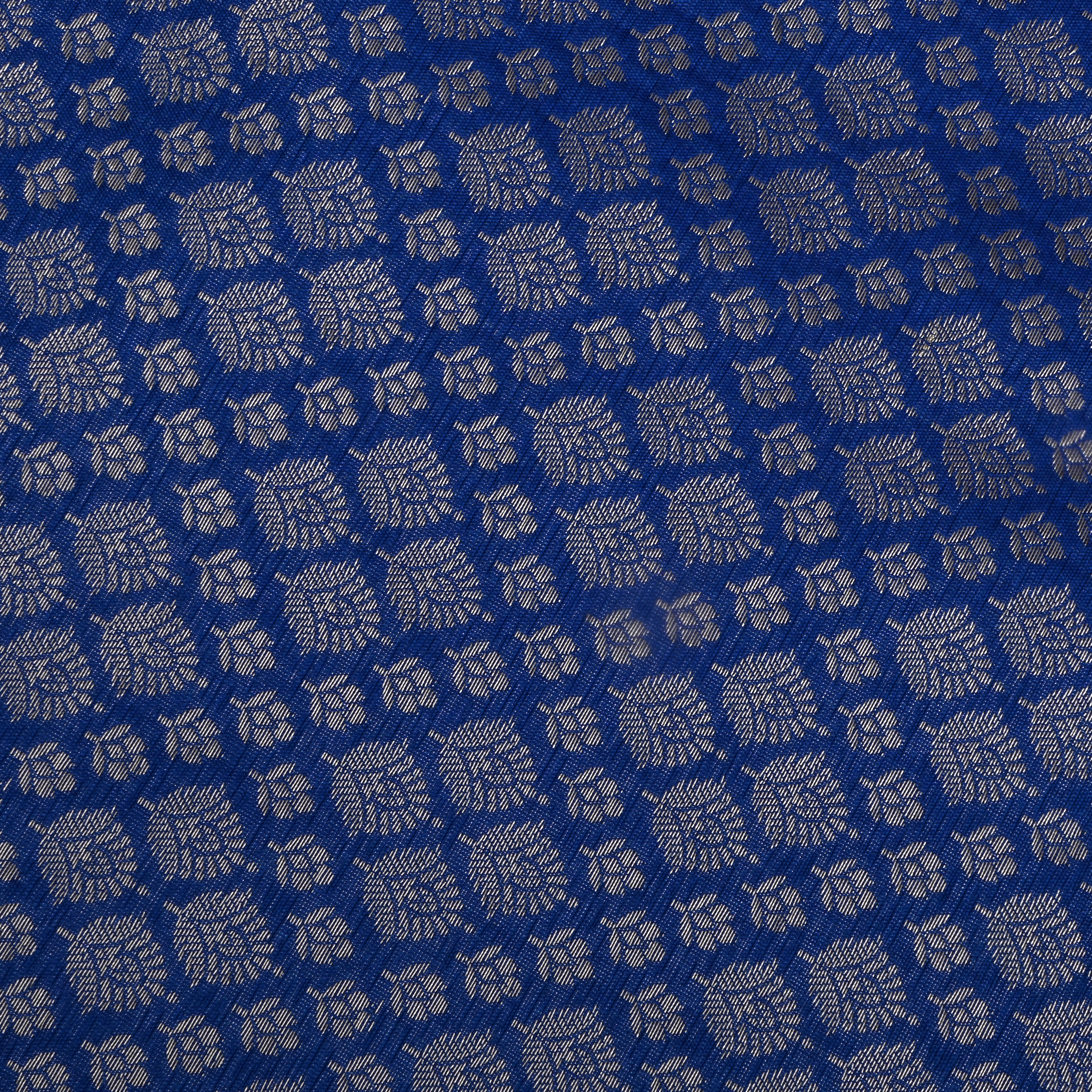Cobalt Blue Jamawar Silk Fabric With Intricate Zari Work