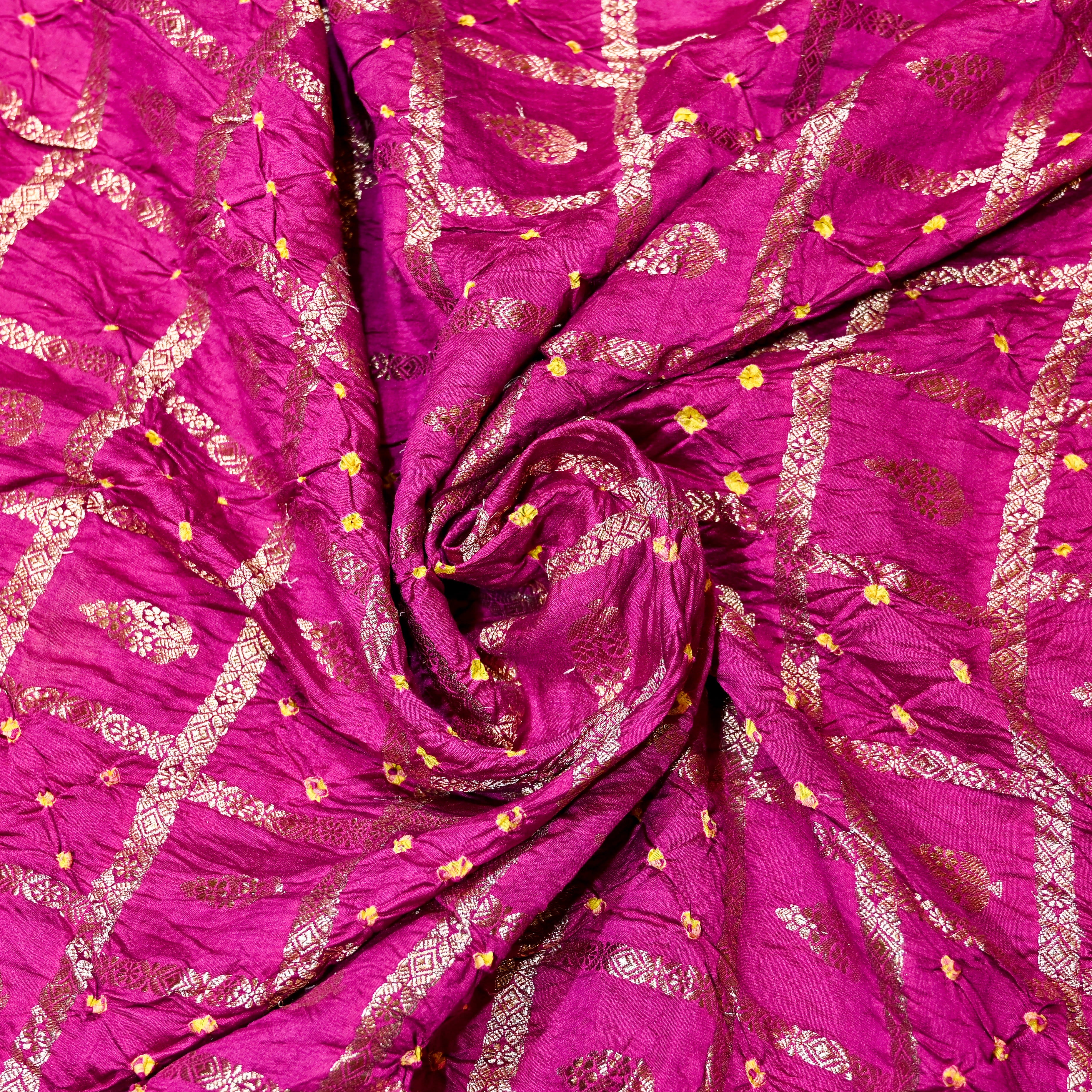 Hot Pink Banarasi Bandhani Fabric