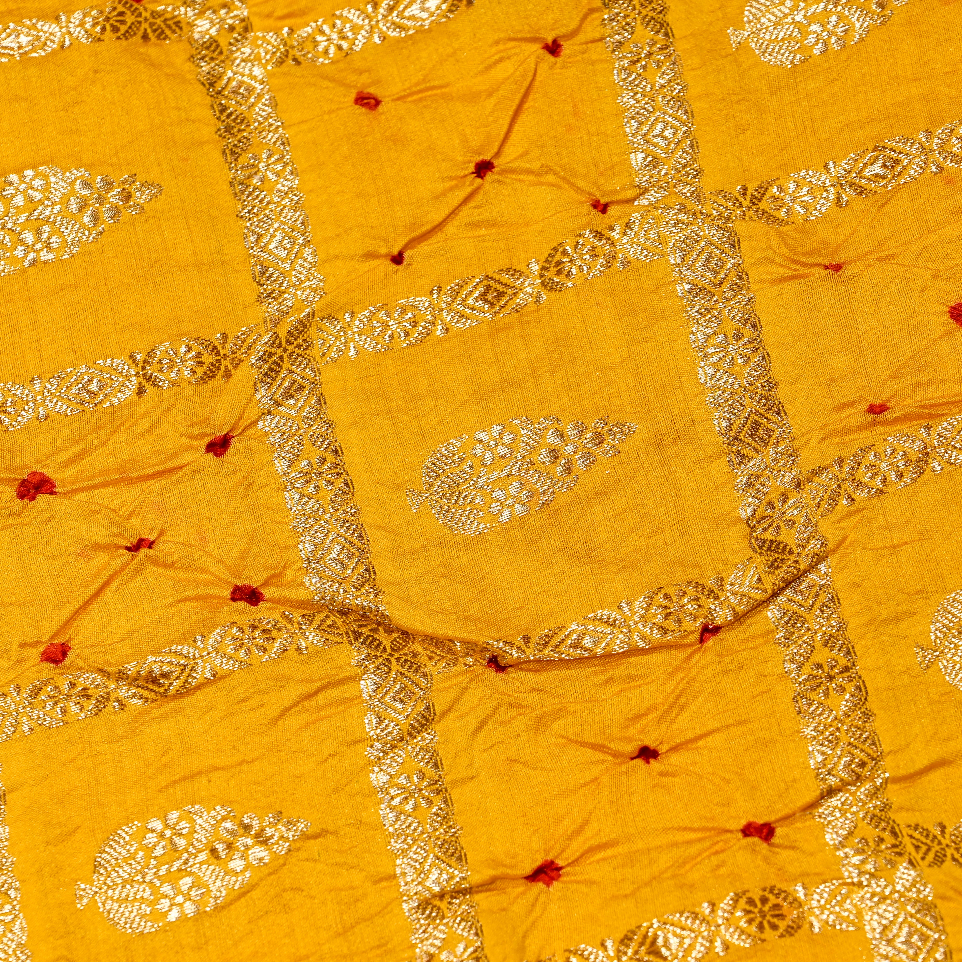 Amber Yellow Banarasi Bandhani Fabric