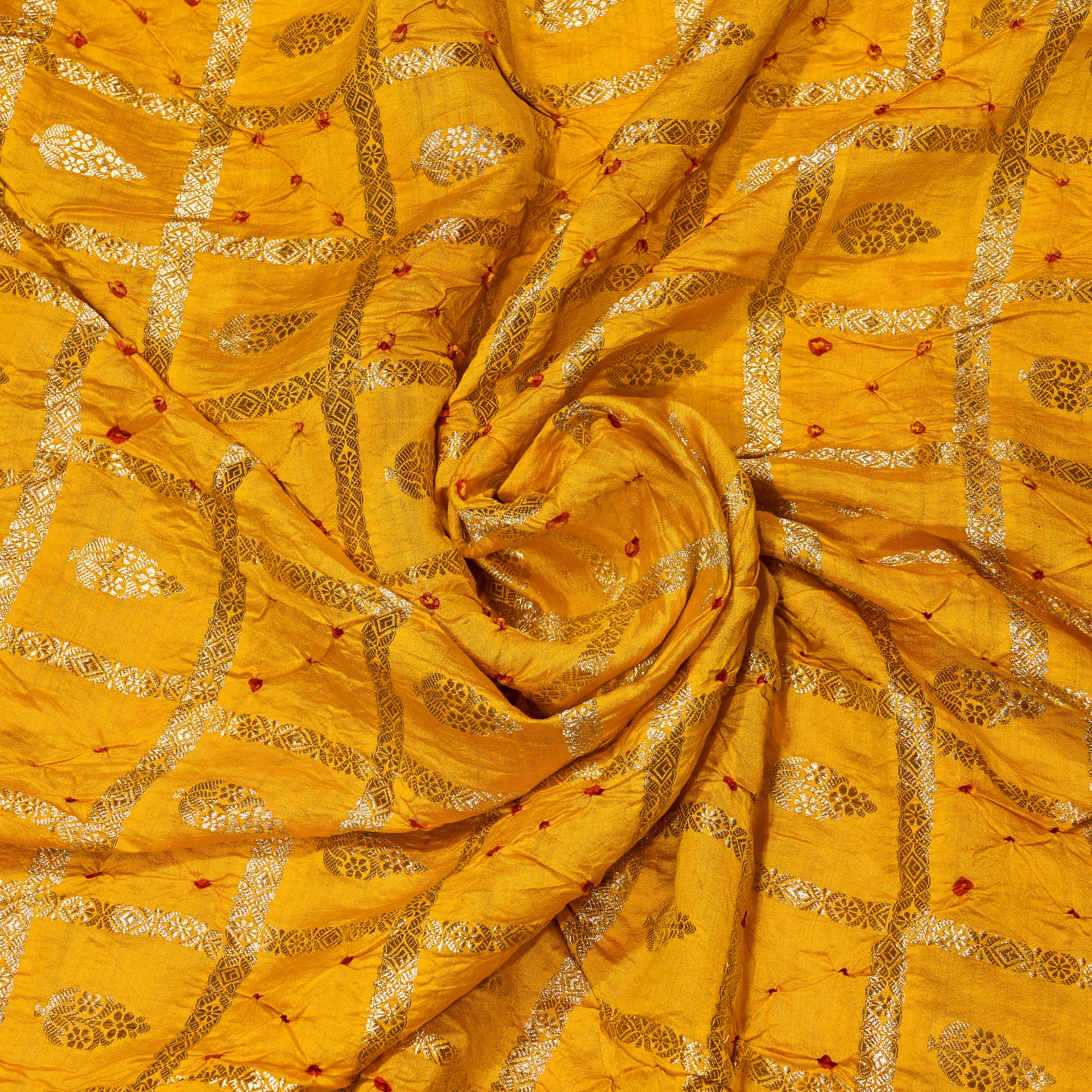 Amber Yellow Banarasi Bandhani Fabric