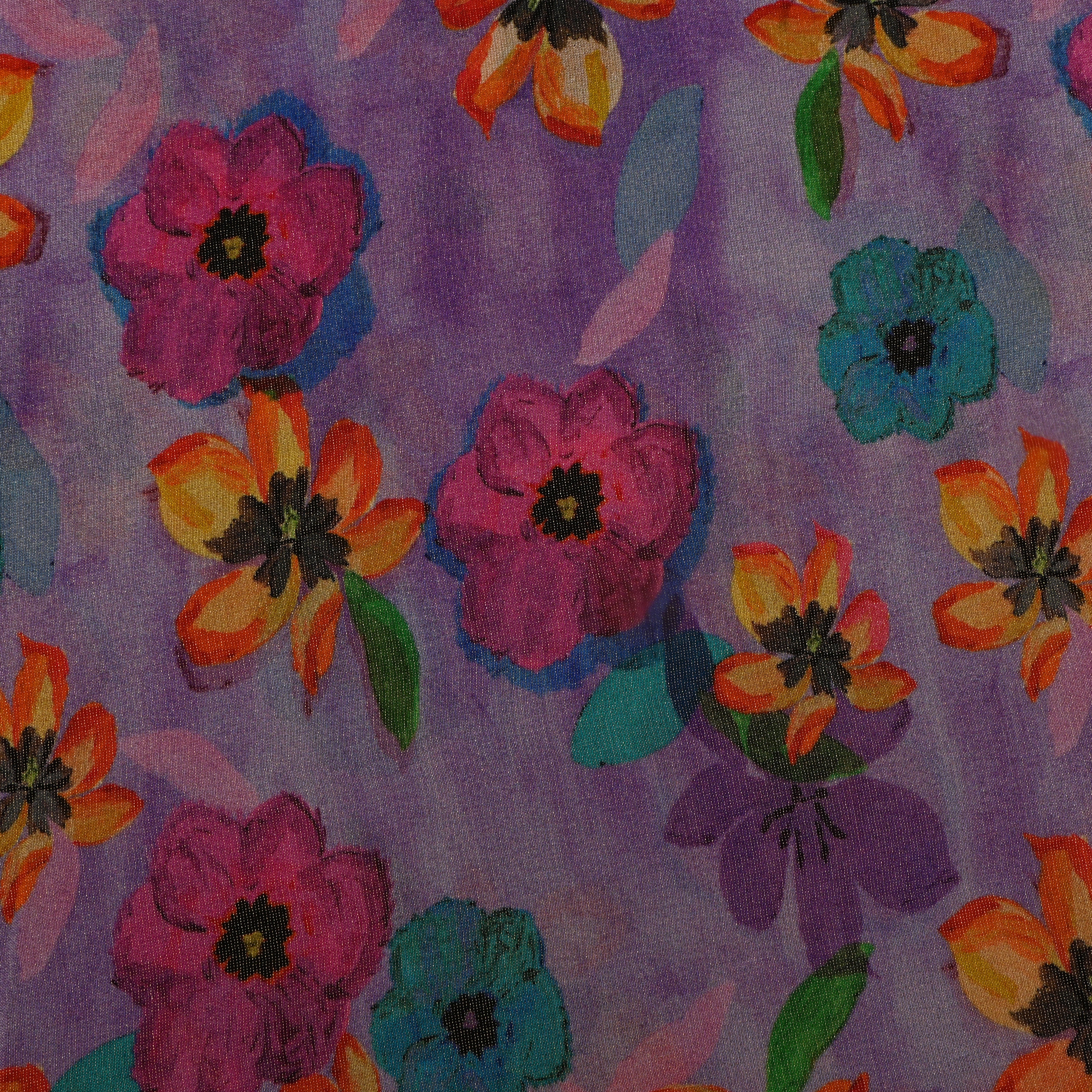 Lavender Tussar Fabric Floral Digital Print