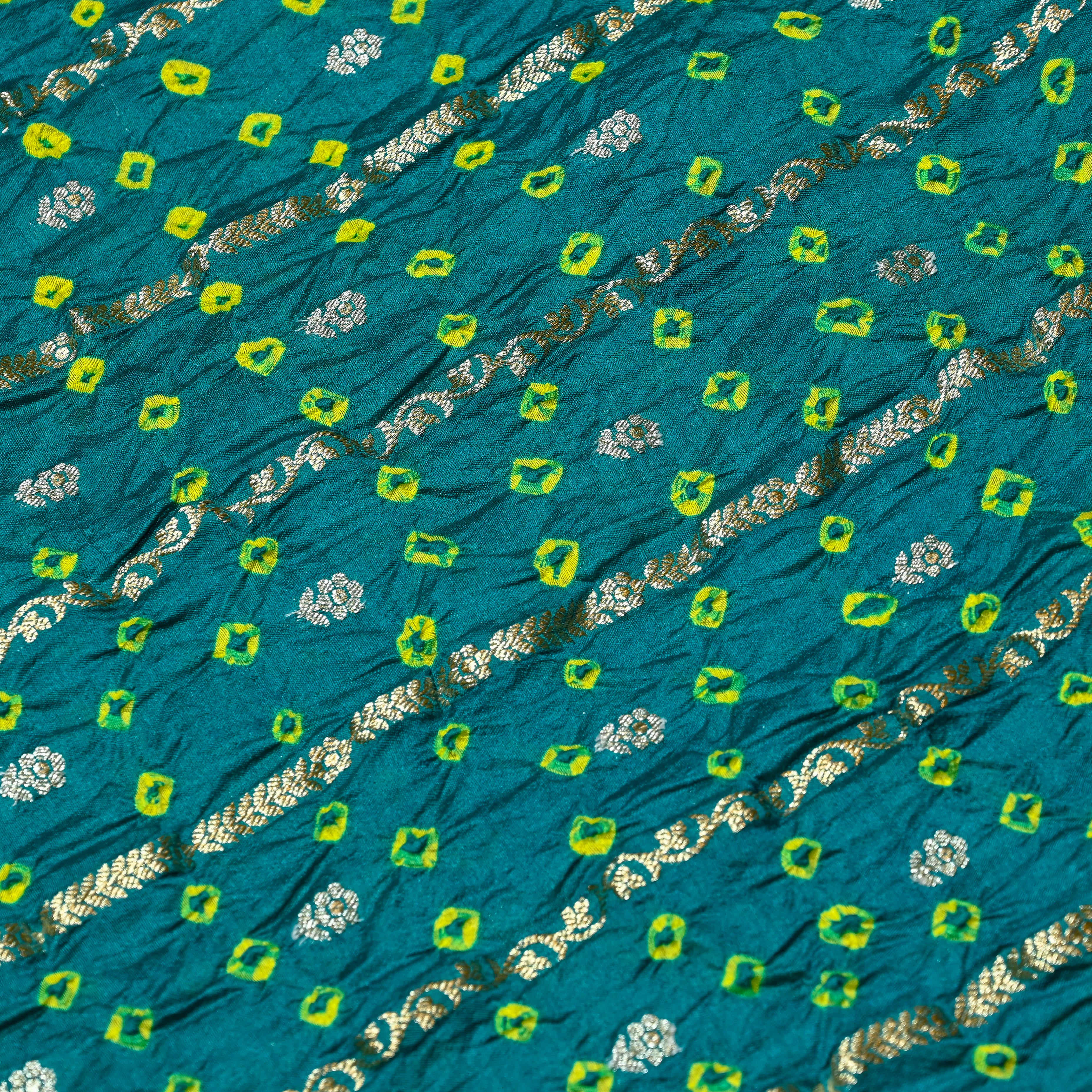 Green Bandhani Silk Fabric