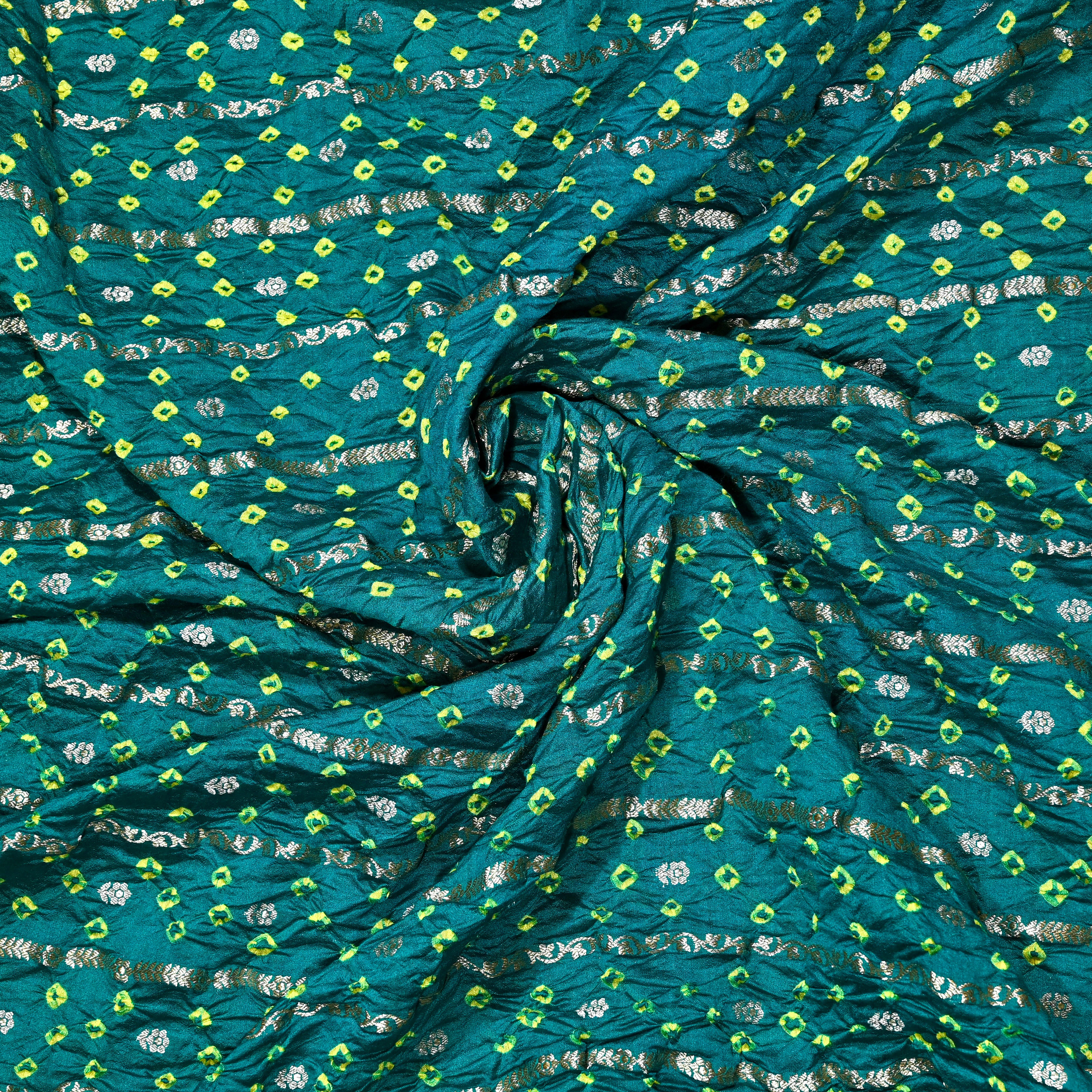 Green Bandhani Silk Fabric