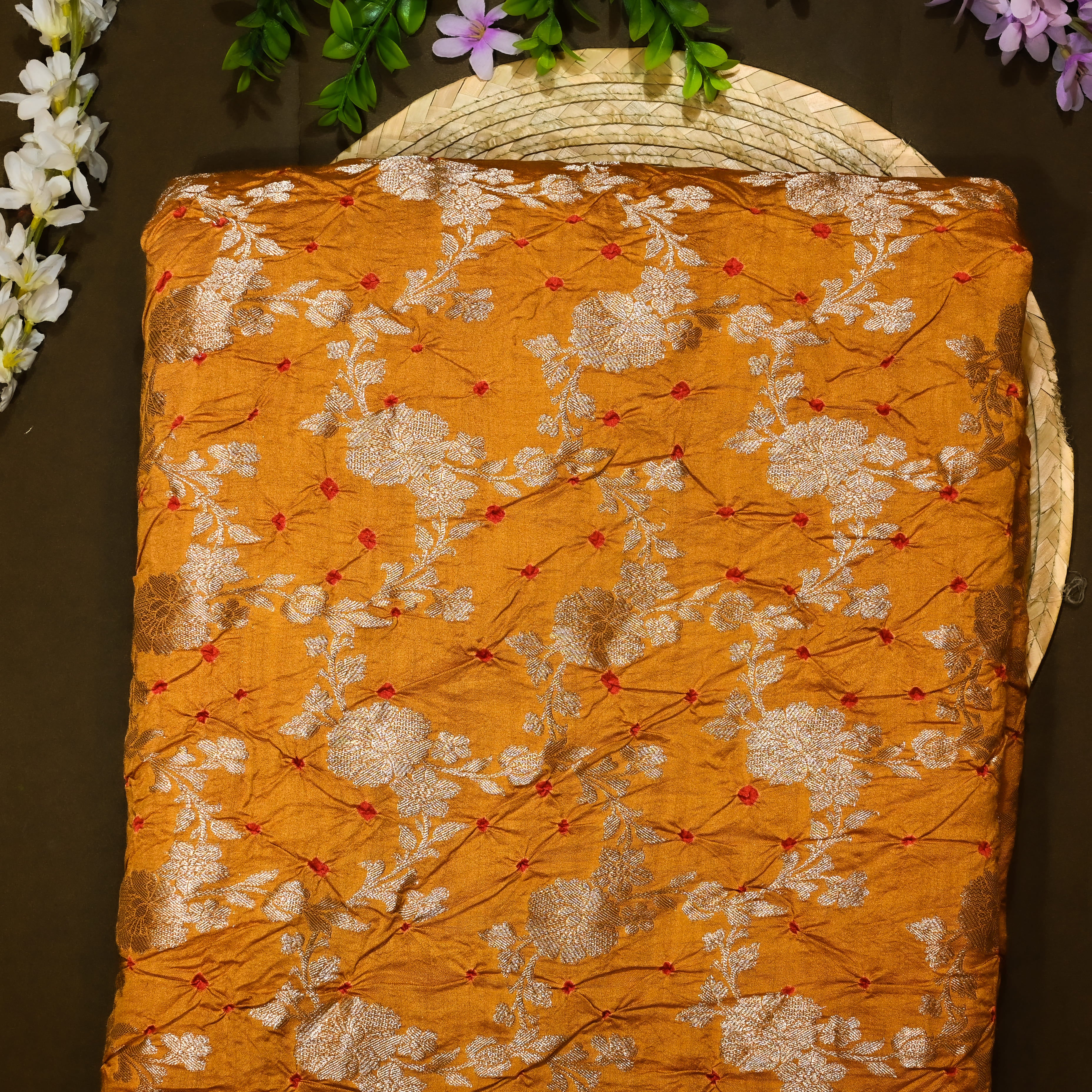 Gamboge Yellow Banarasi Bandhani Fabric