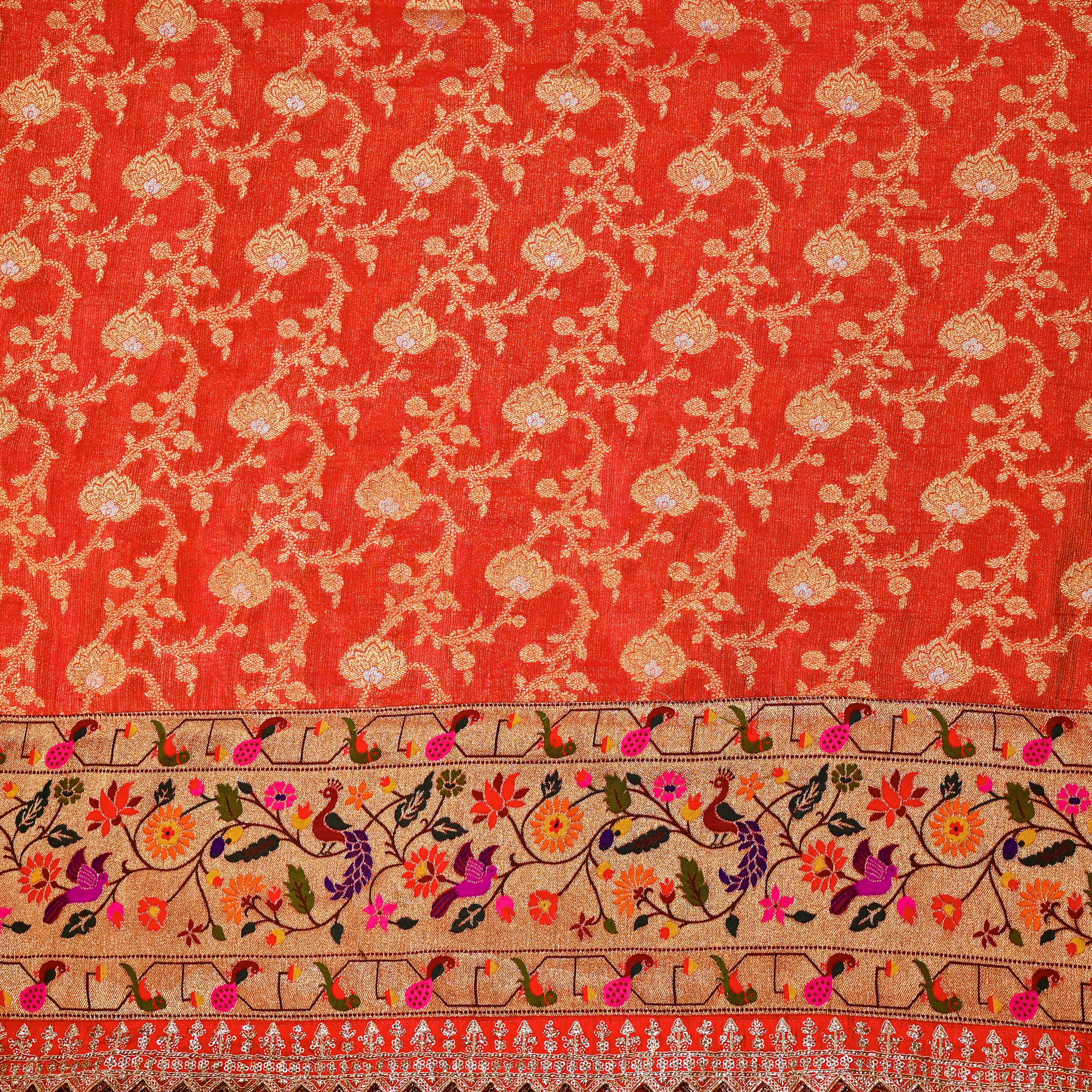 Orange Tissue Banarasi Fabric Paithani Border