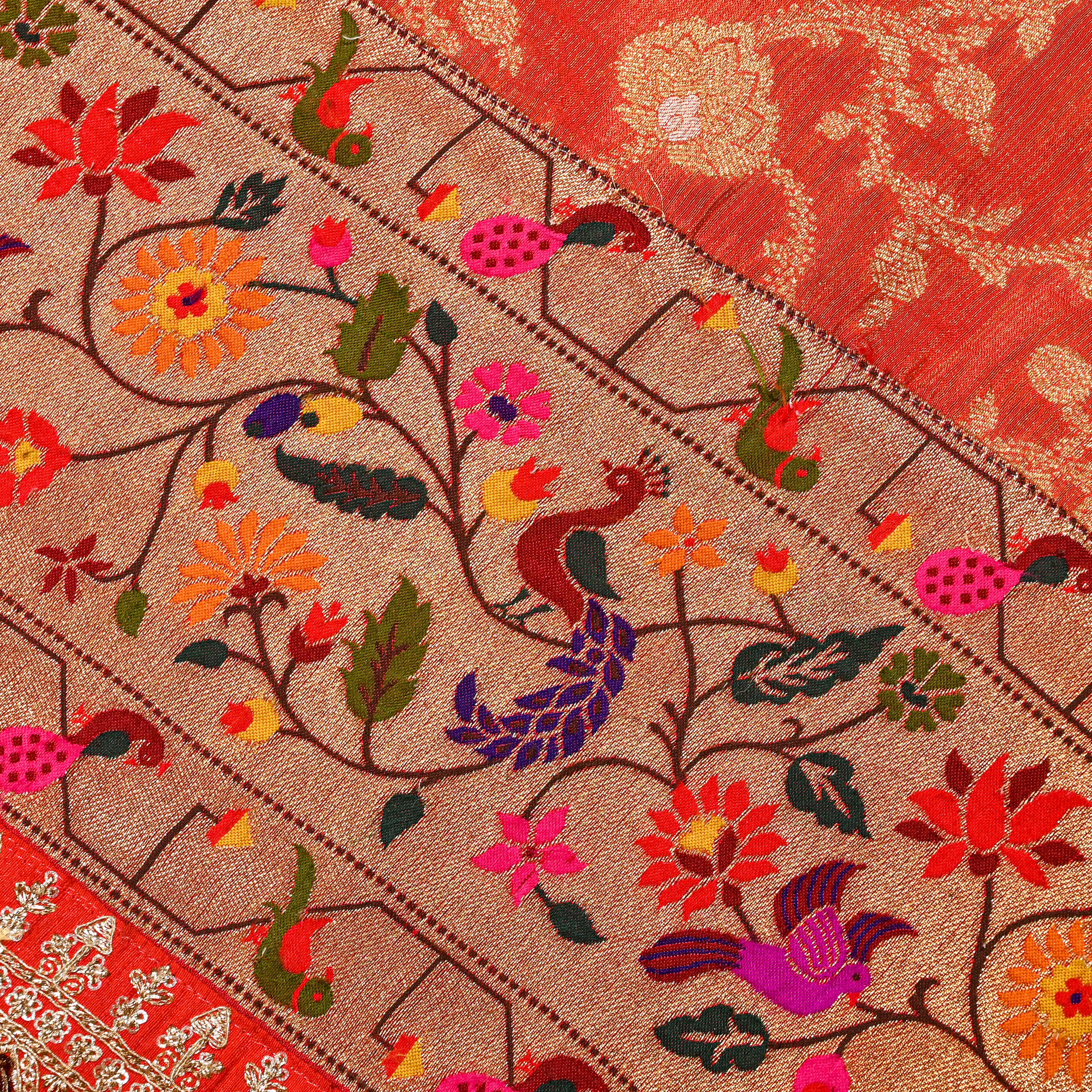 Orange Tissue Banarasi Fabric Paithani Border