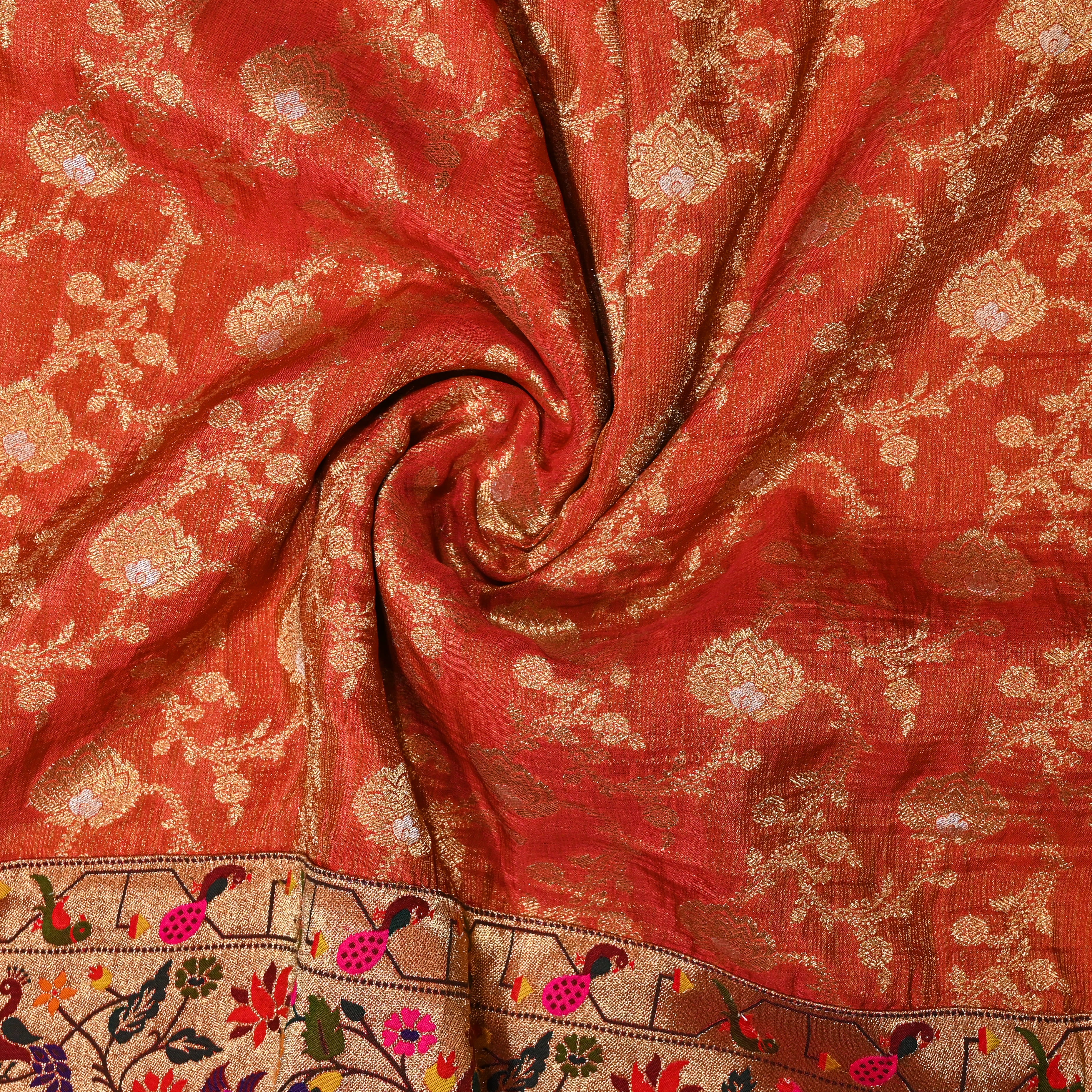 Orange Tissue Banarasi Fabric Paithani Border