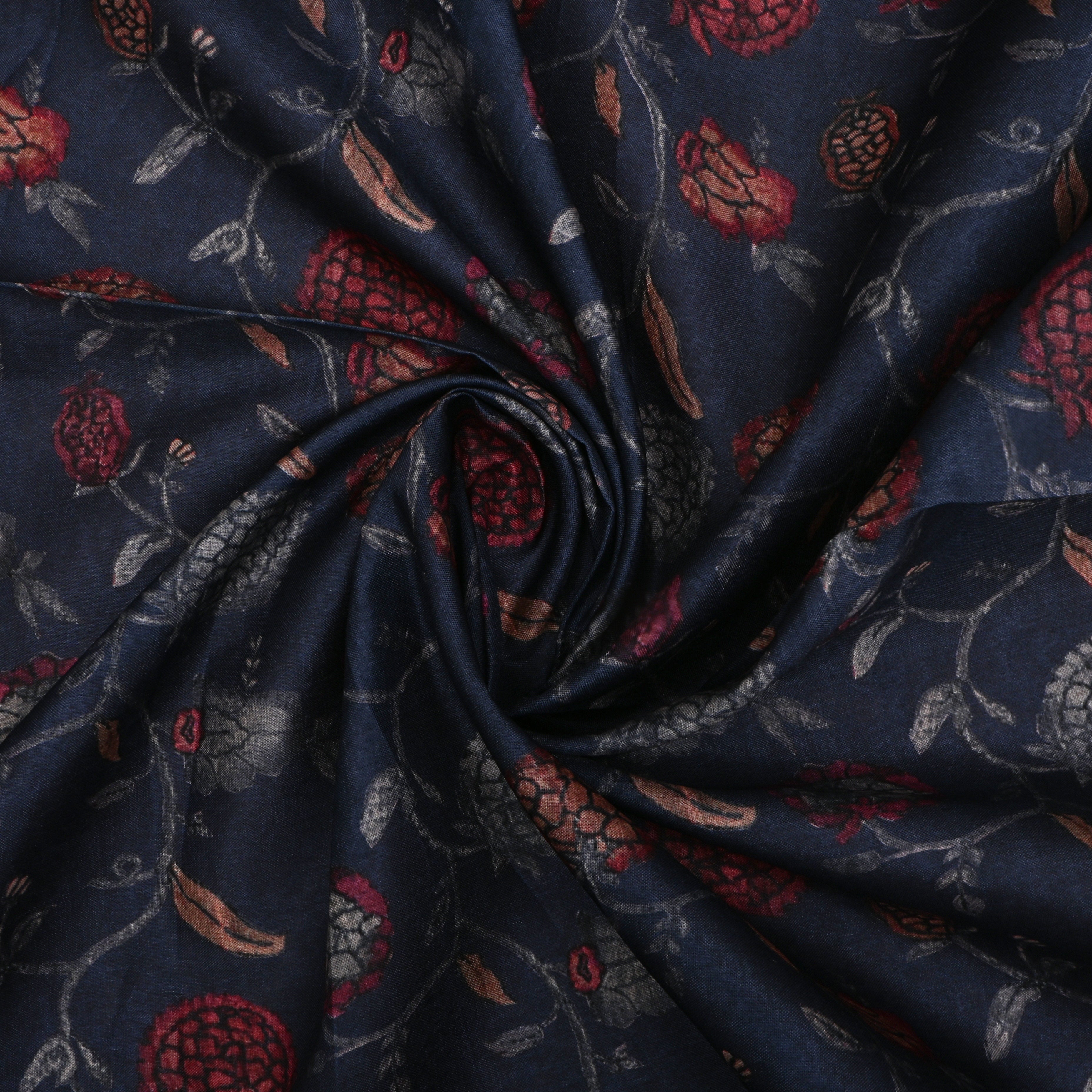 Light Steel Blue Tussar Fabric With Digital Print