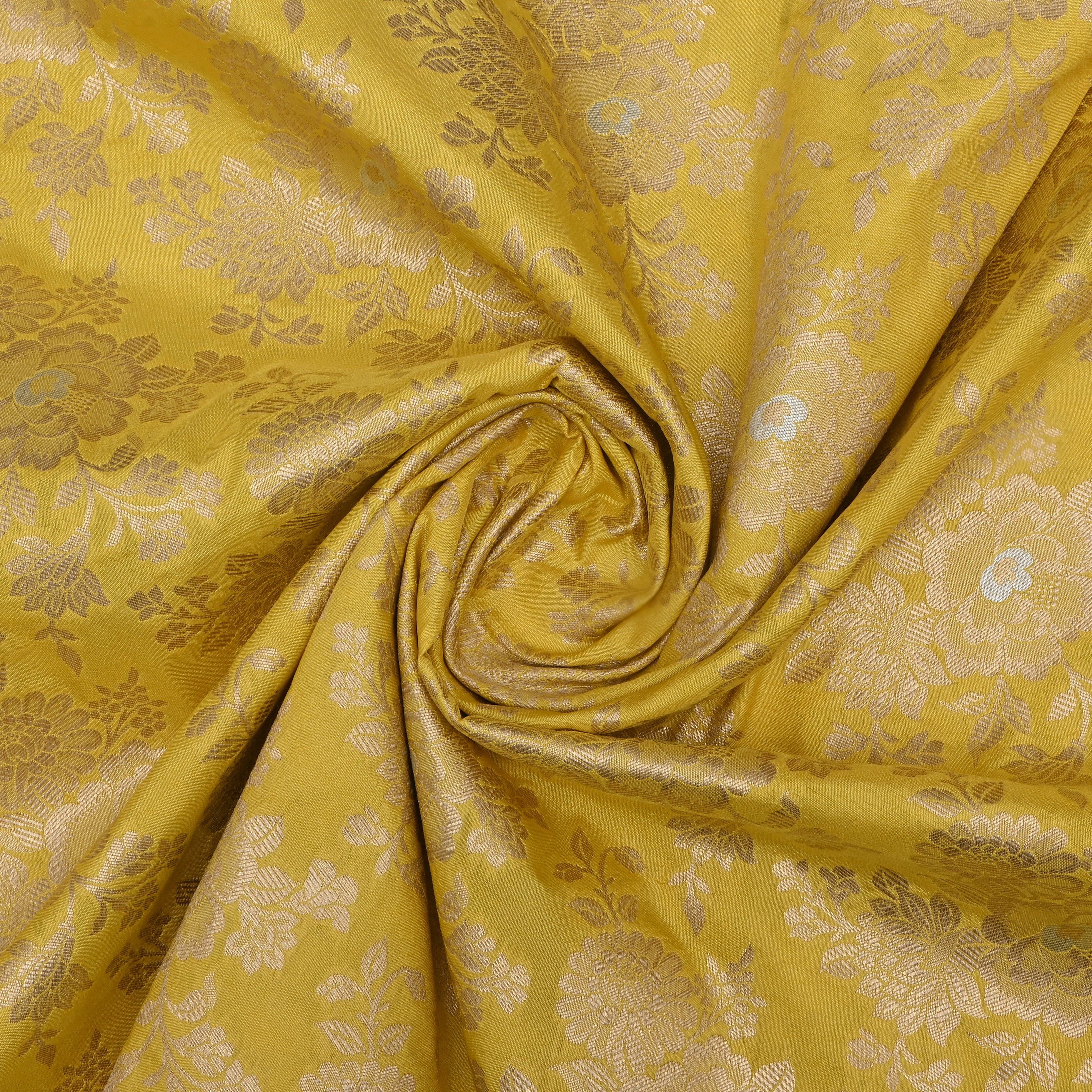 Corn Yellow Jamawar Silk Fabric With Floral Jaal