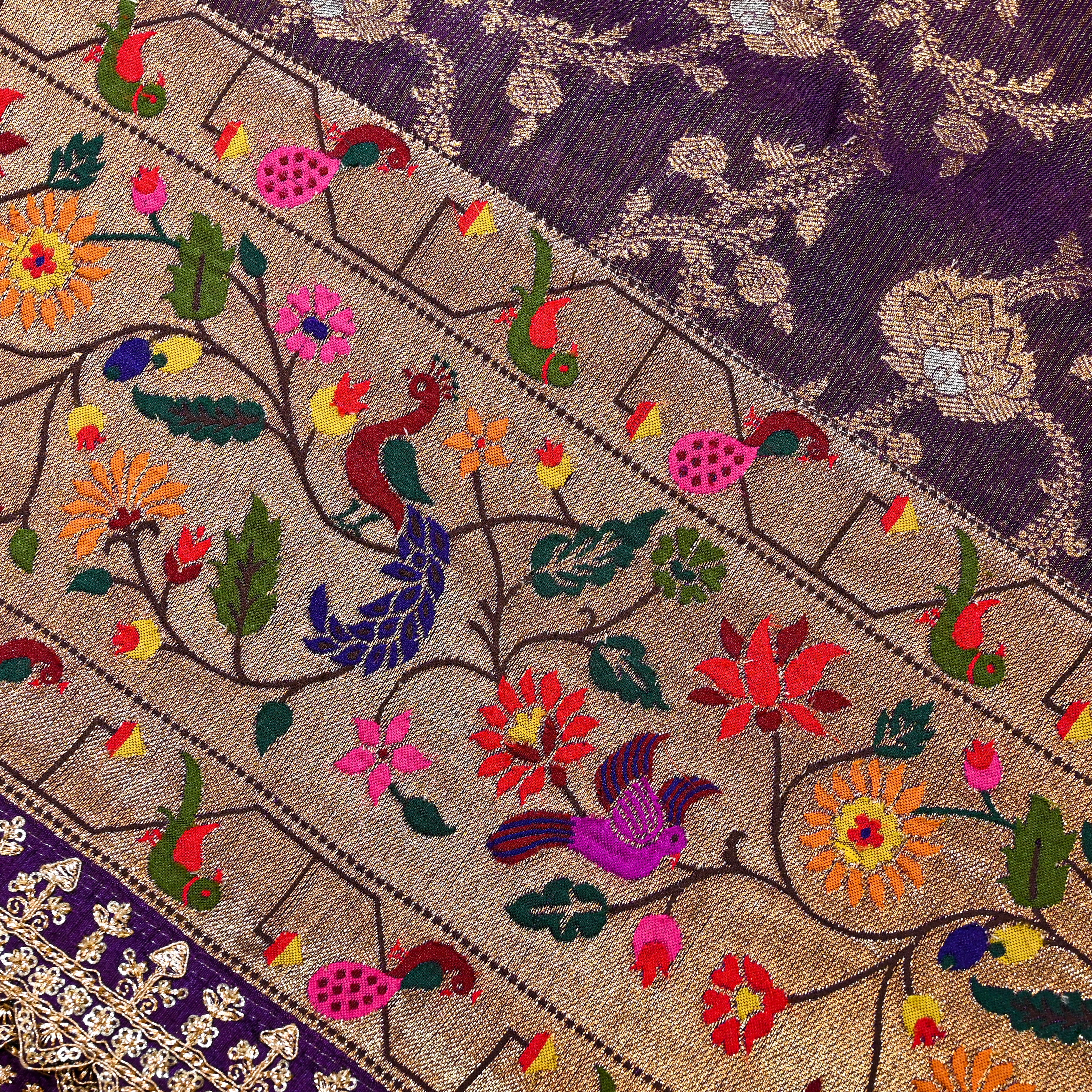 Purple Tissue Banarasi Fabric With Paithani Border