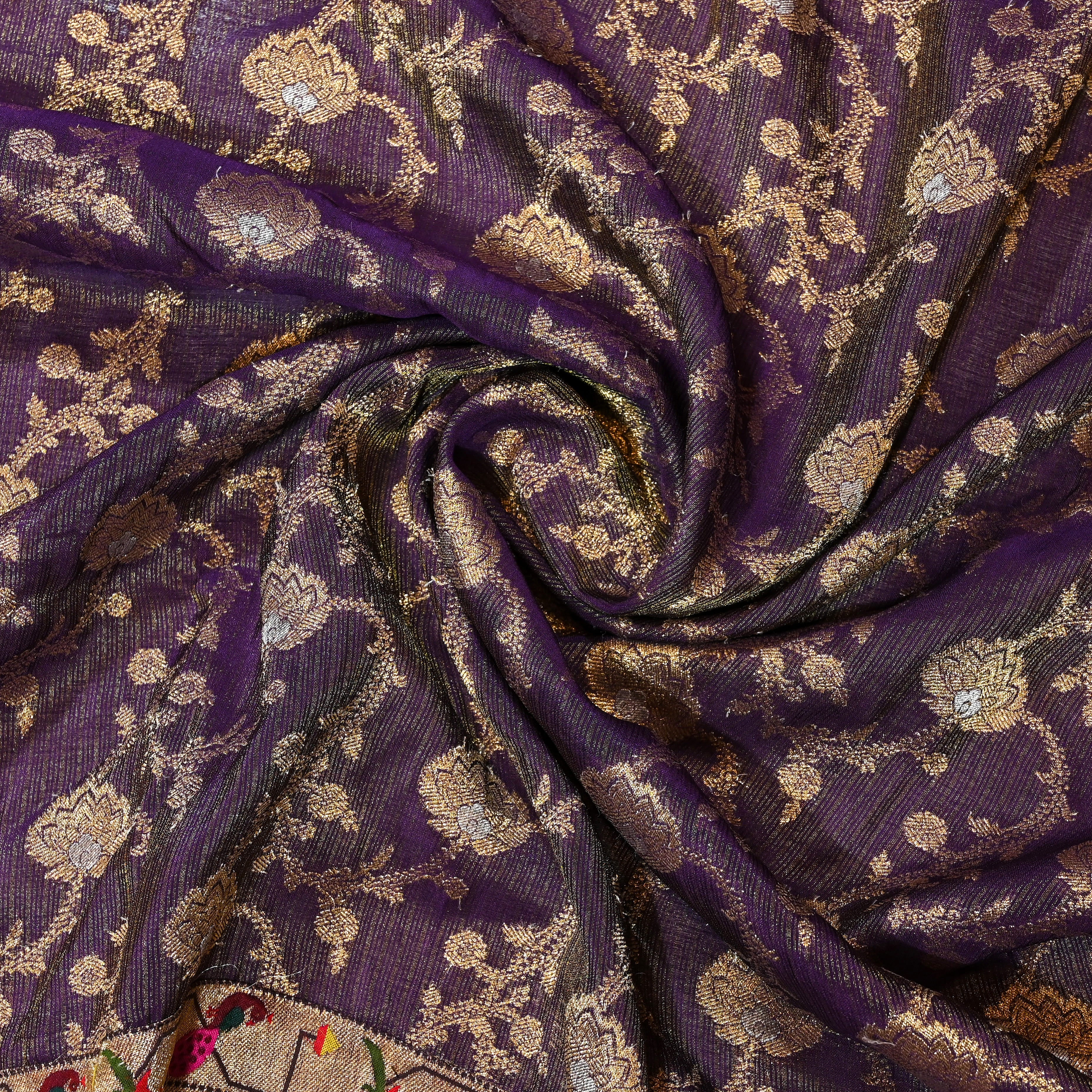 Purple Tissue Banarasi Fabric With Paithani Border