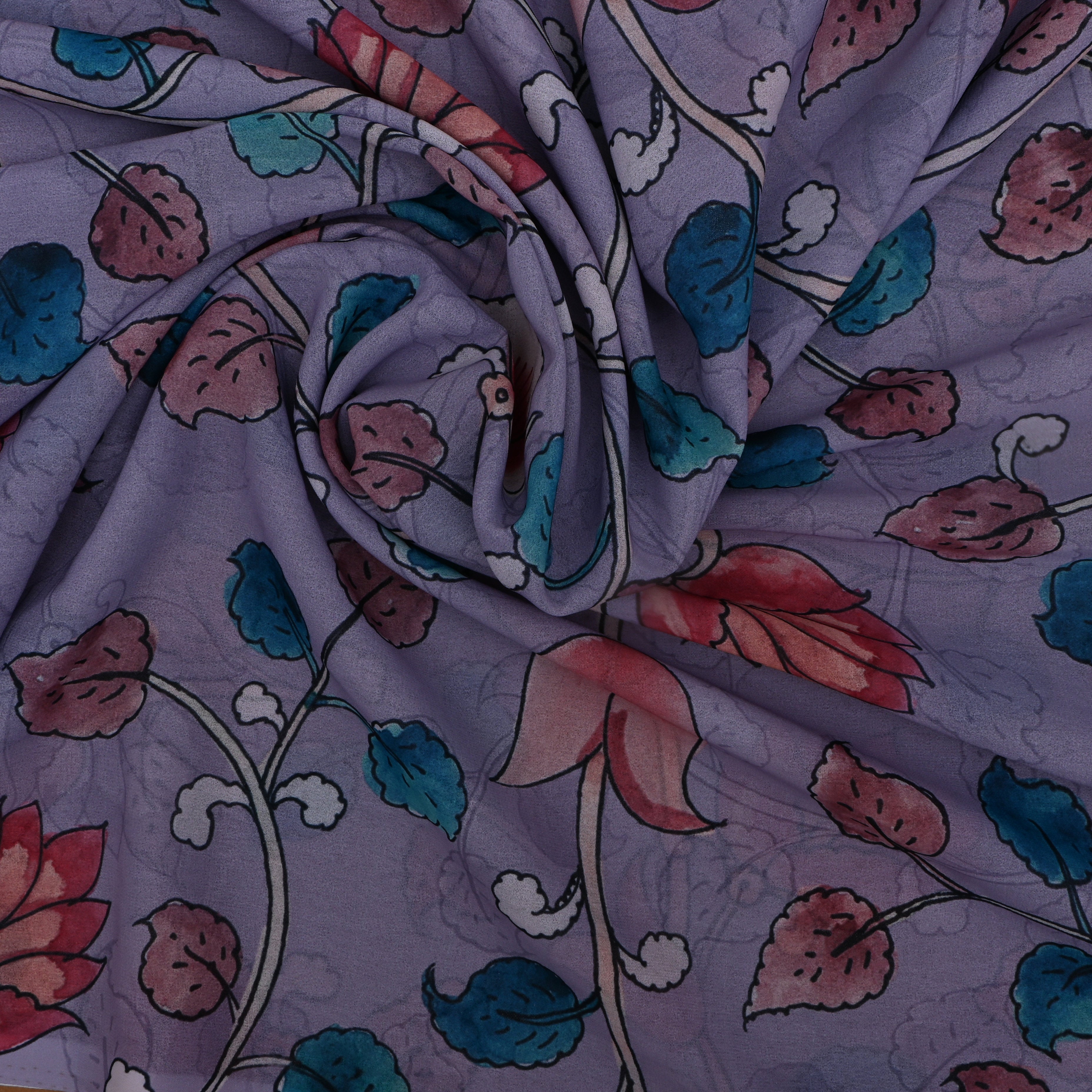 Soft Lilac Silk Printed Fabric