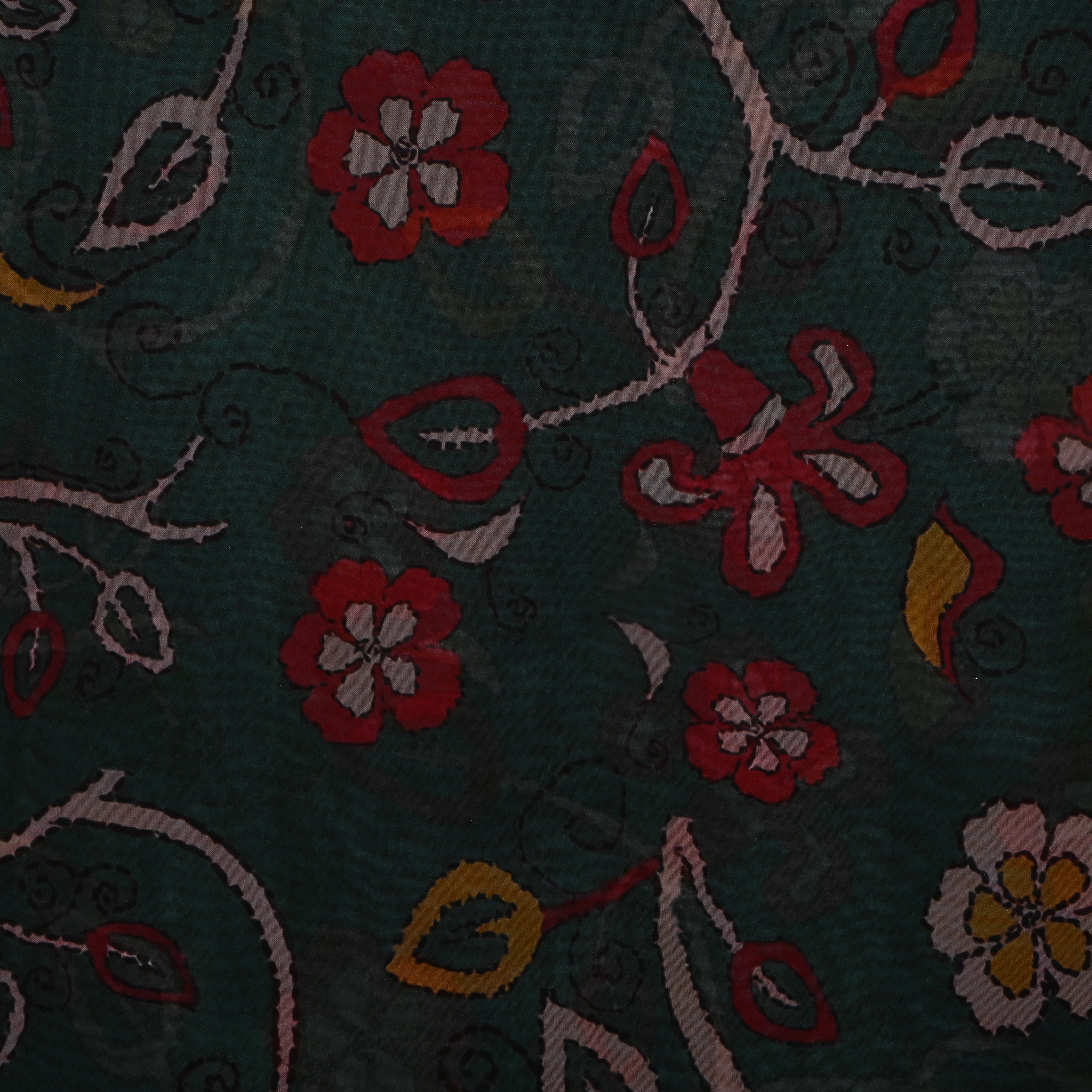 Bottle Green Silk Printed Fabric