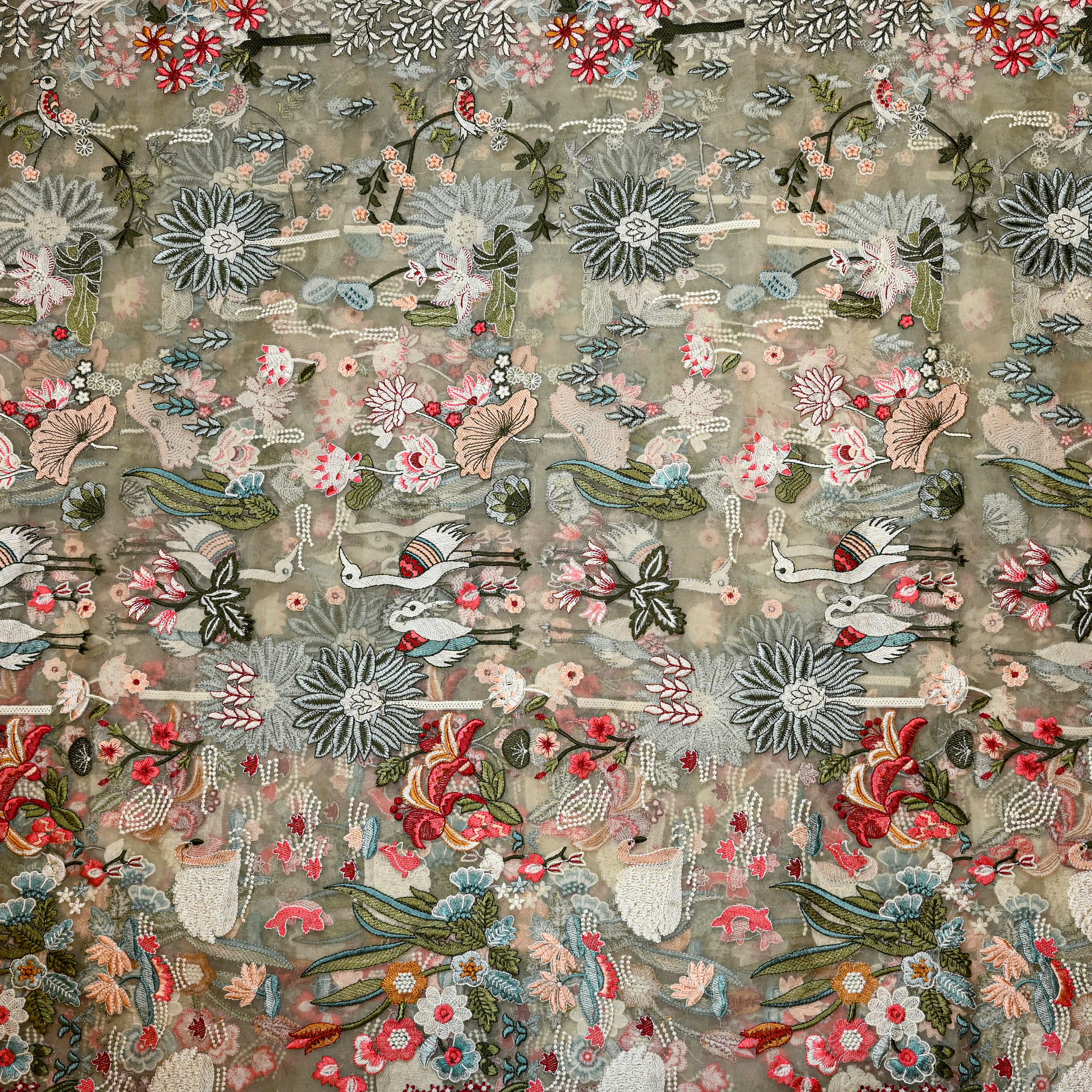 White Organza Fabric With Embroidery