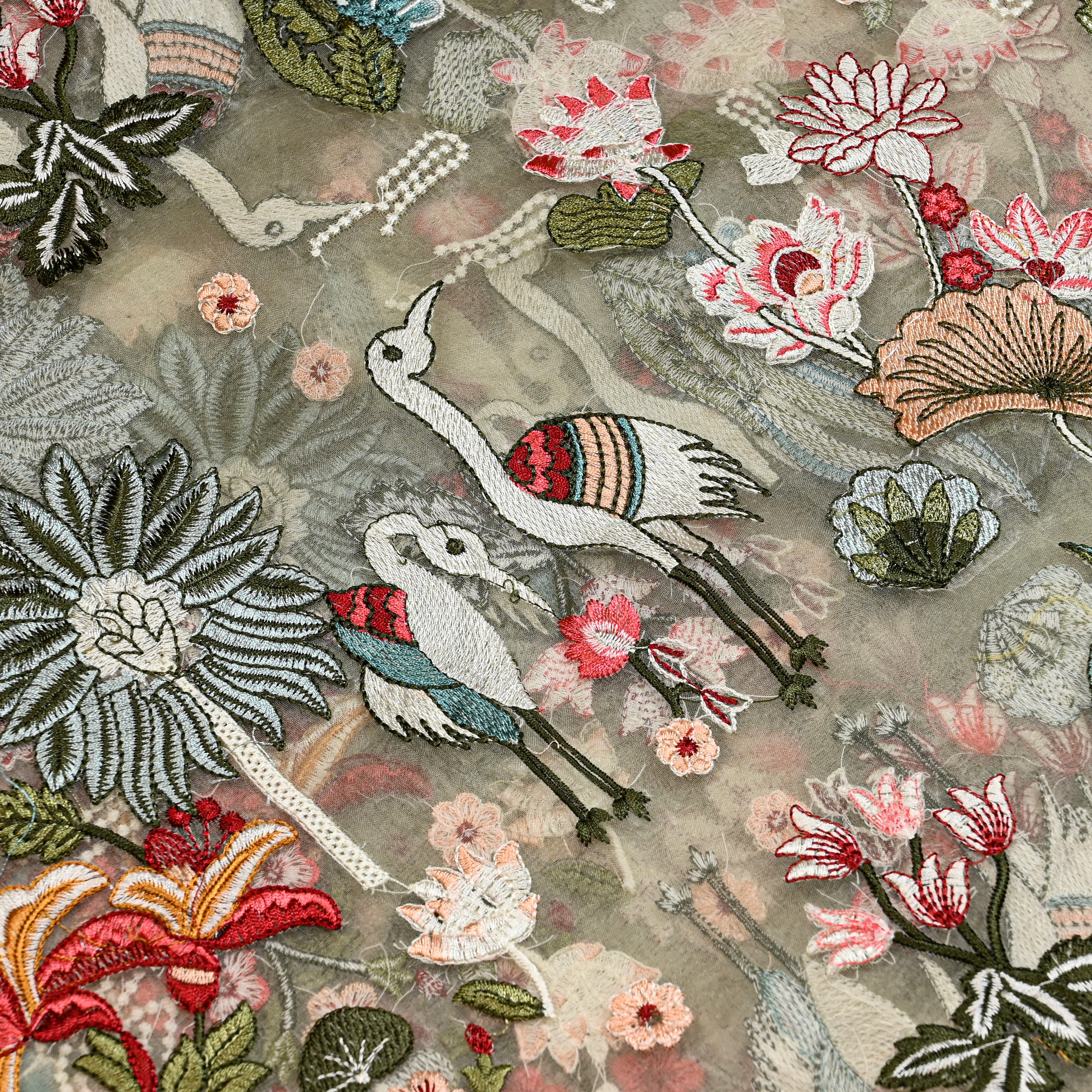 White Organza Fabric With Embroidery