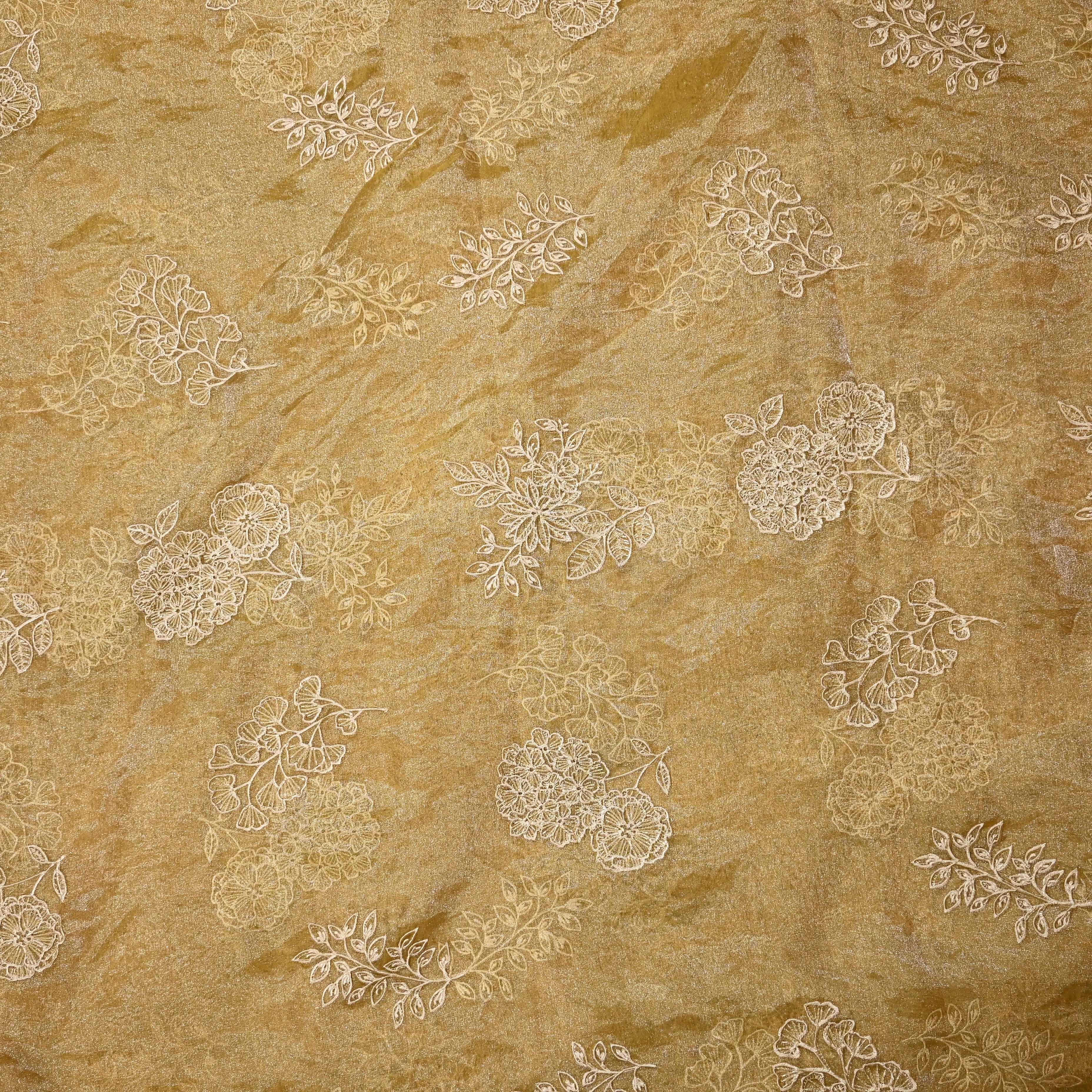 Macaron Yellow Organza Fabric With Embroidery