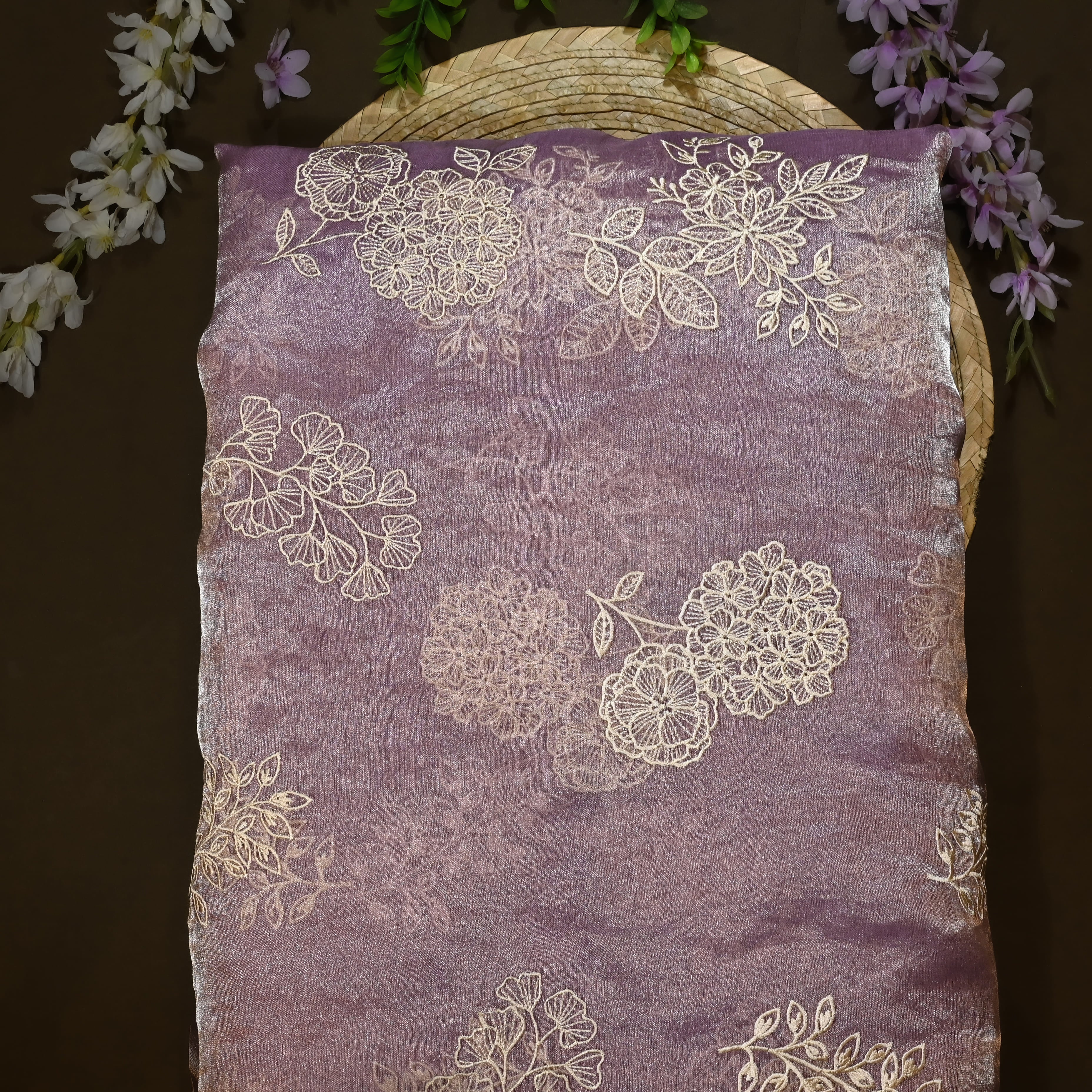 Mountbatten Pink Organza Fabric With Embroidery