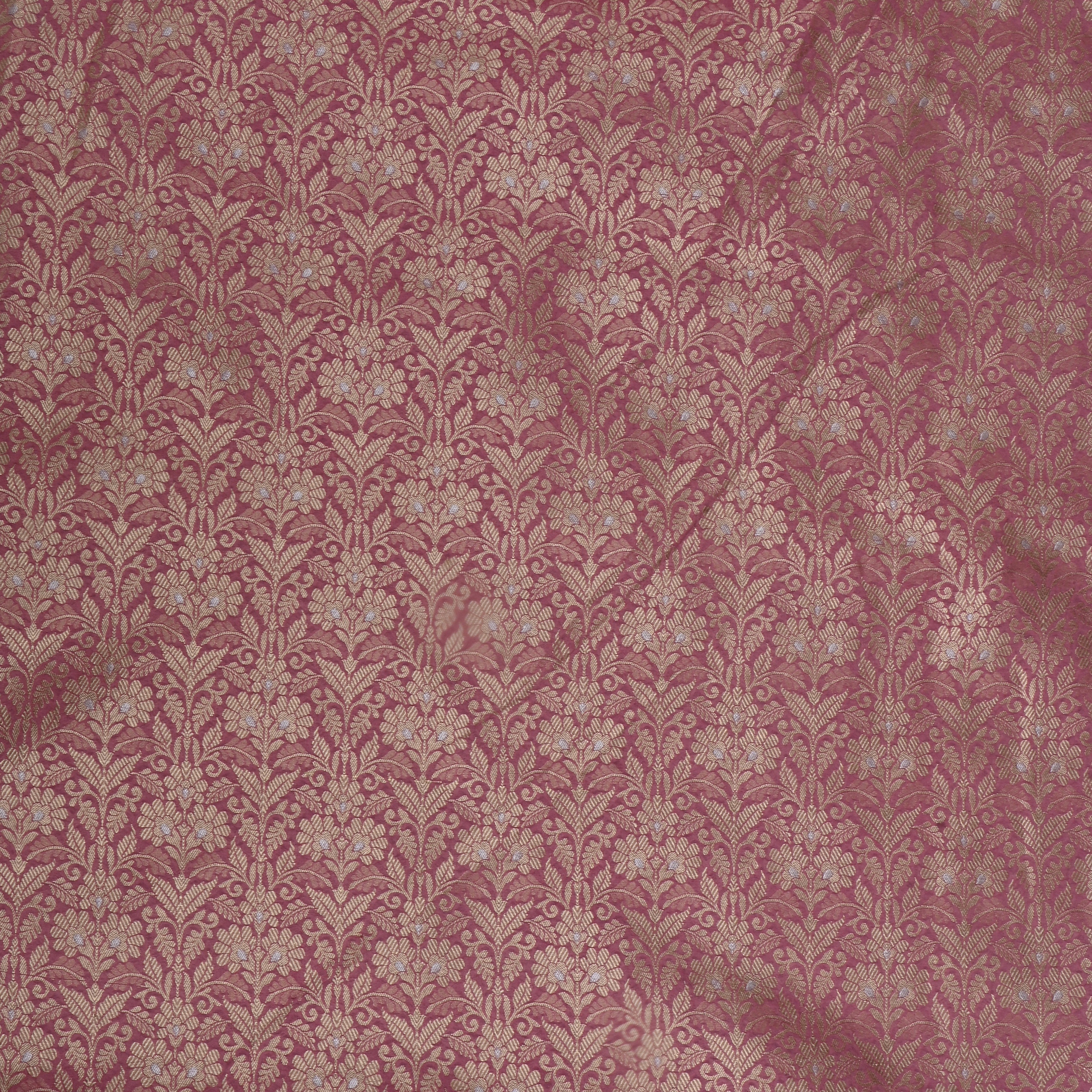 Flamingo Pink Jamawar Silk With Floral Zari Weaving