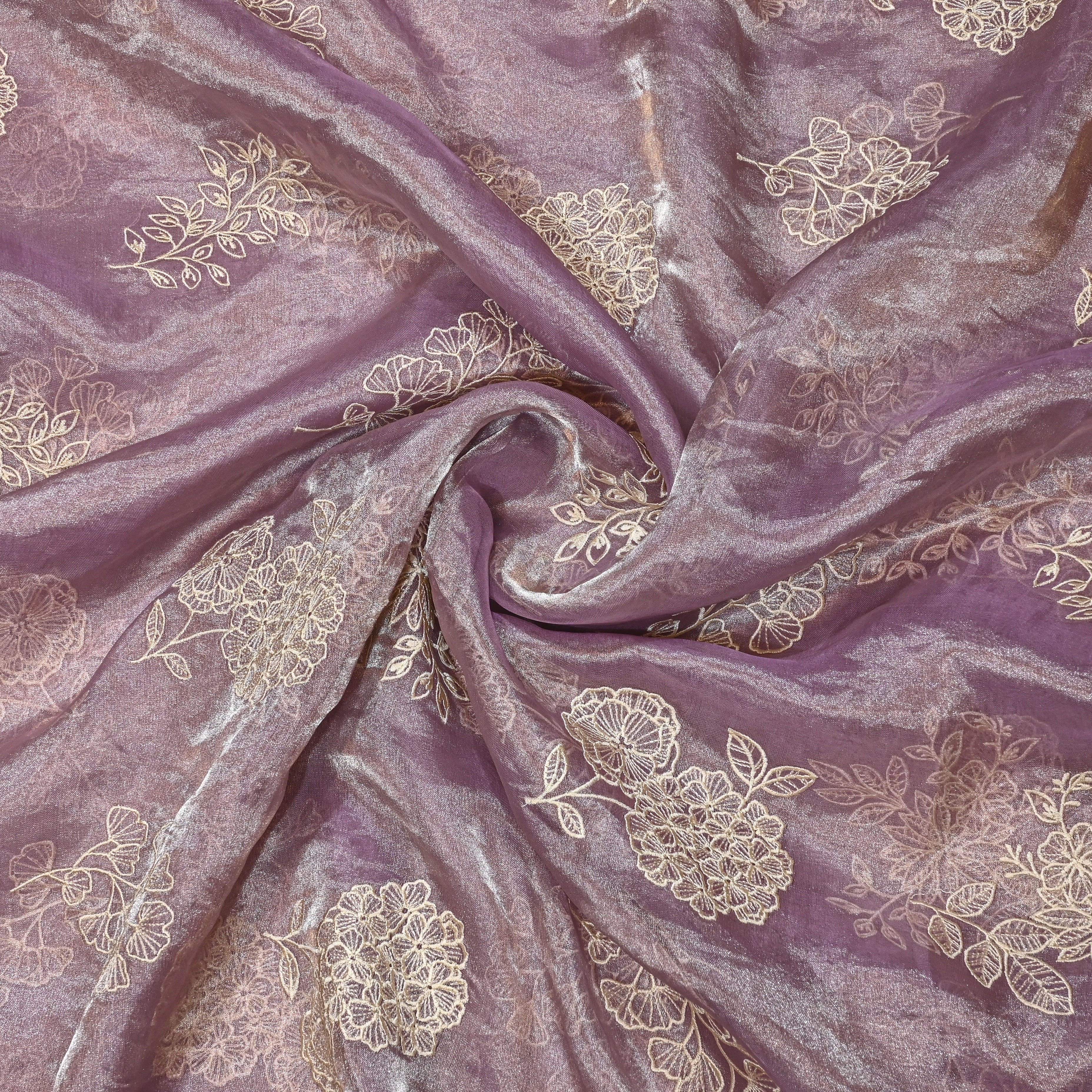 Mountbatten Pink Organza Fabric With Embroidery