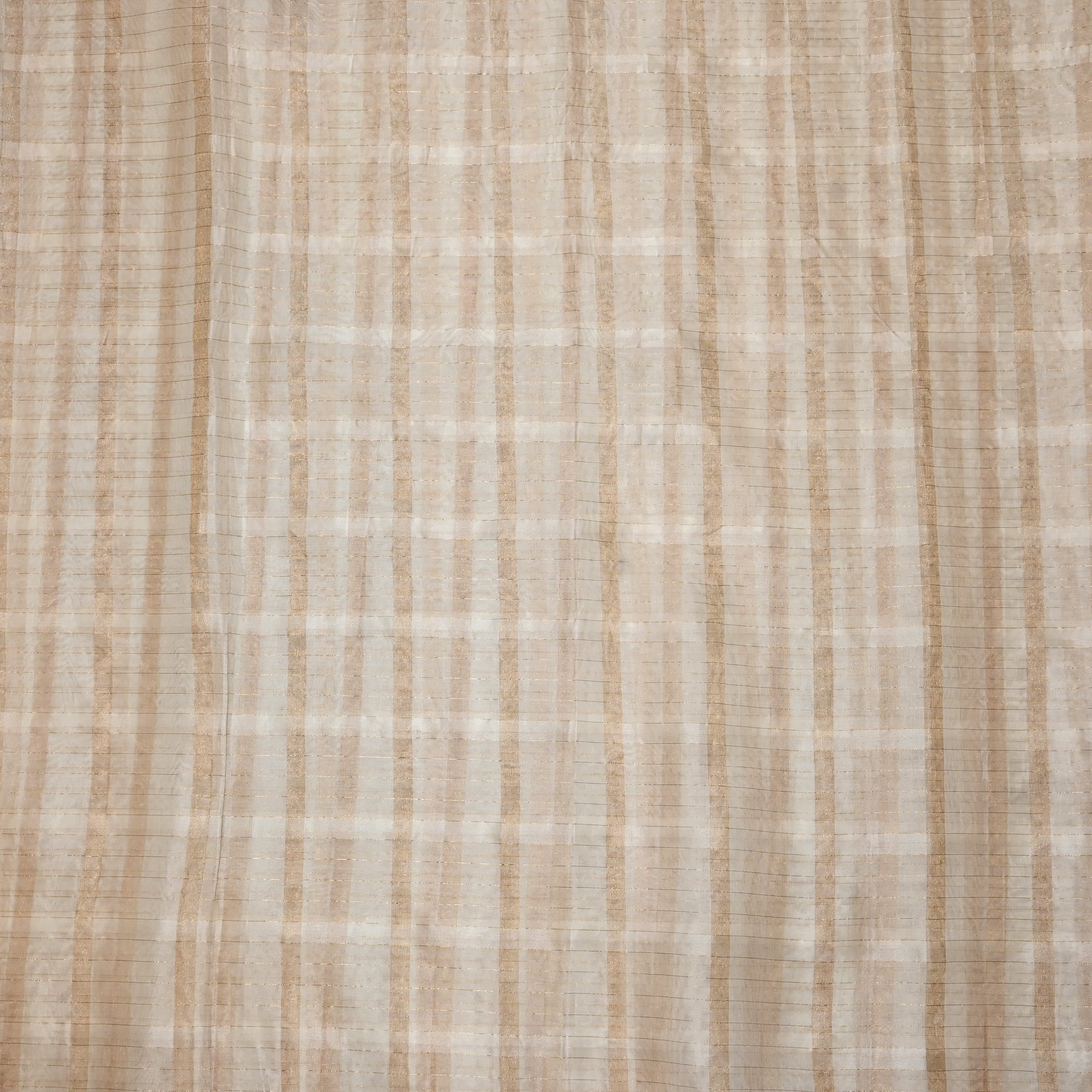 Cream Organza Fabric With Golden Stripes