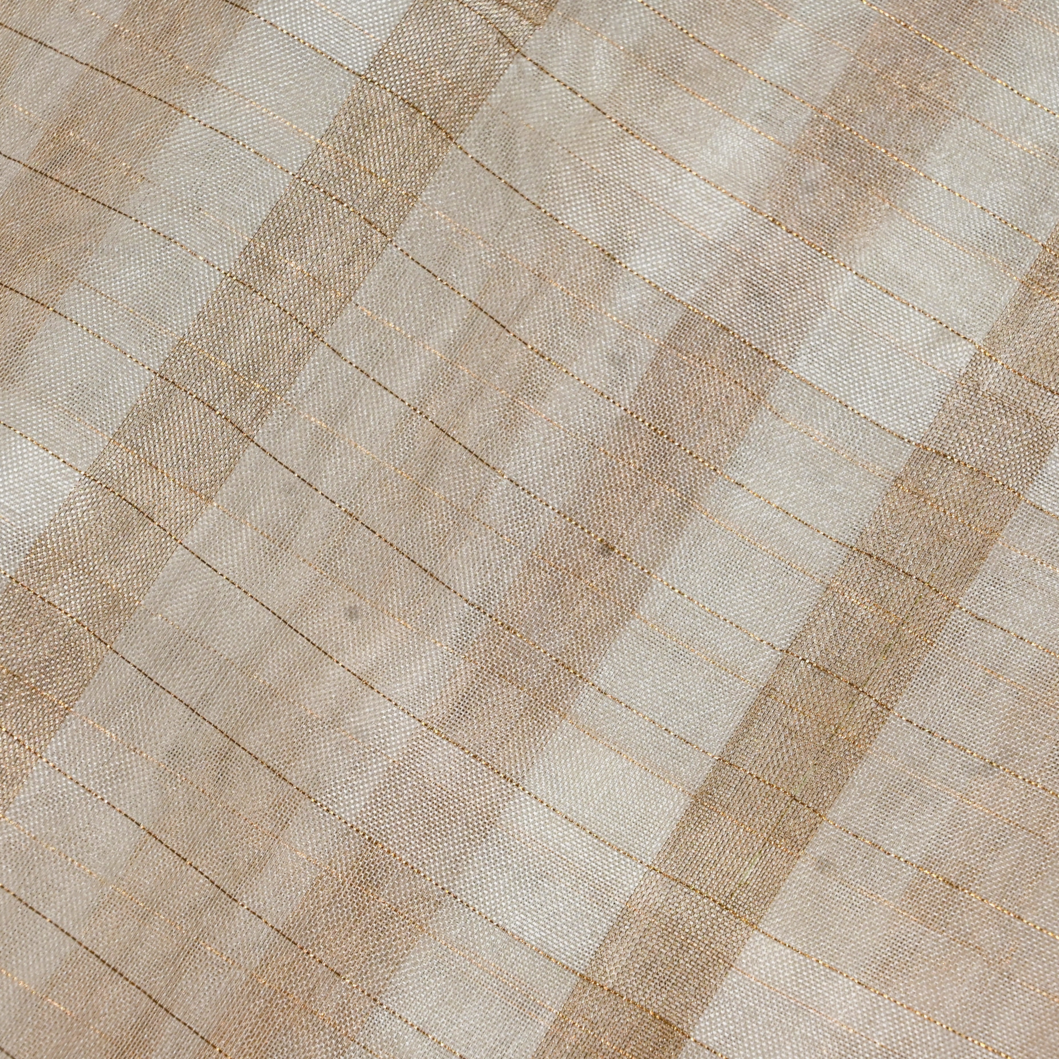 Cream Organza Fabric With Golden Stripes