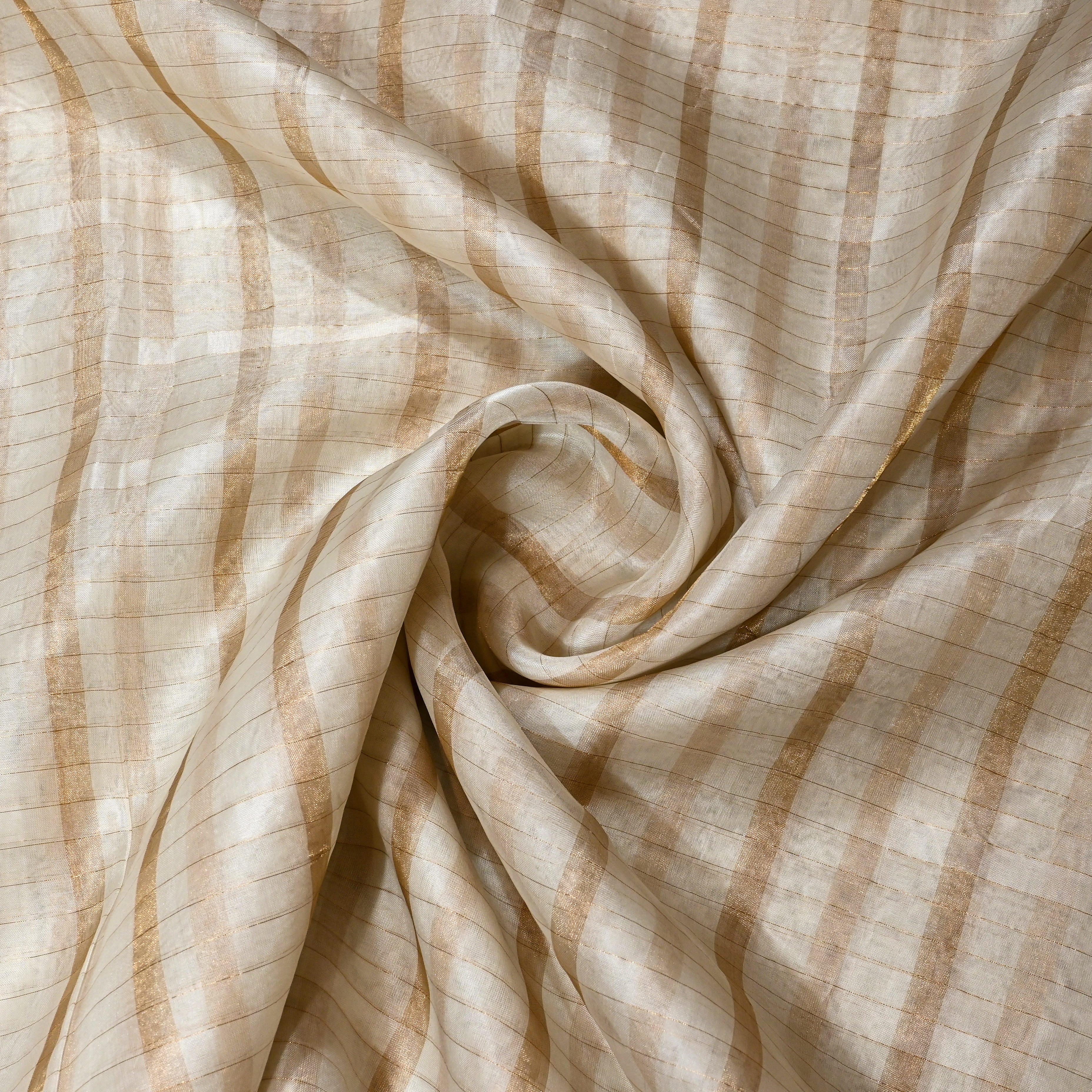 Cream Organza Fabric With Golden Stripes