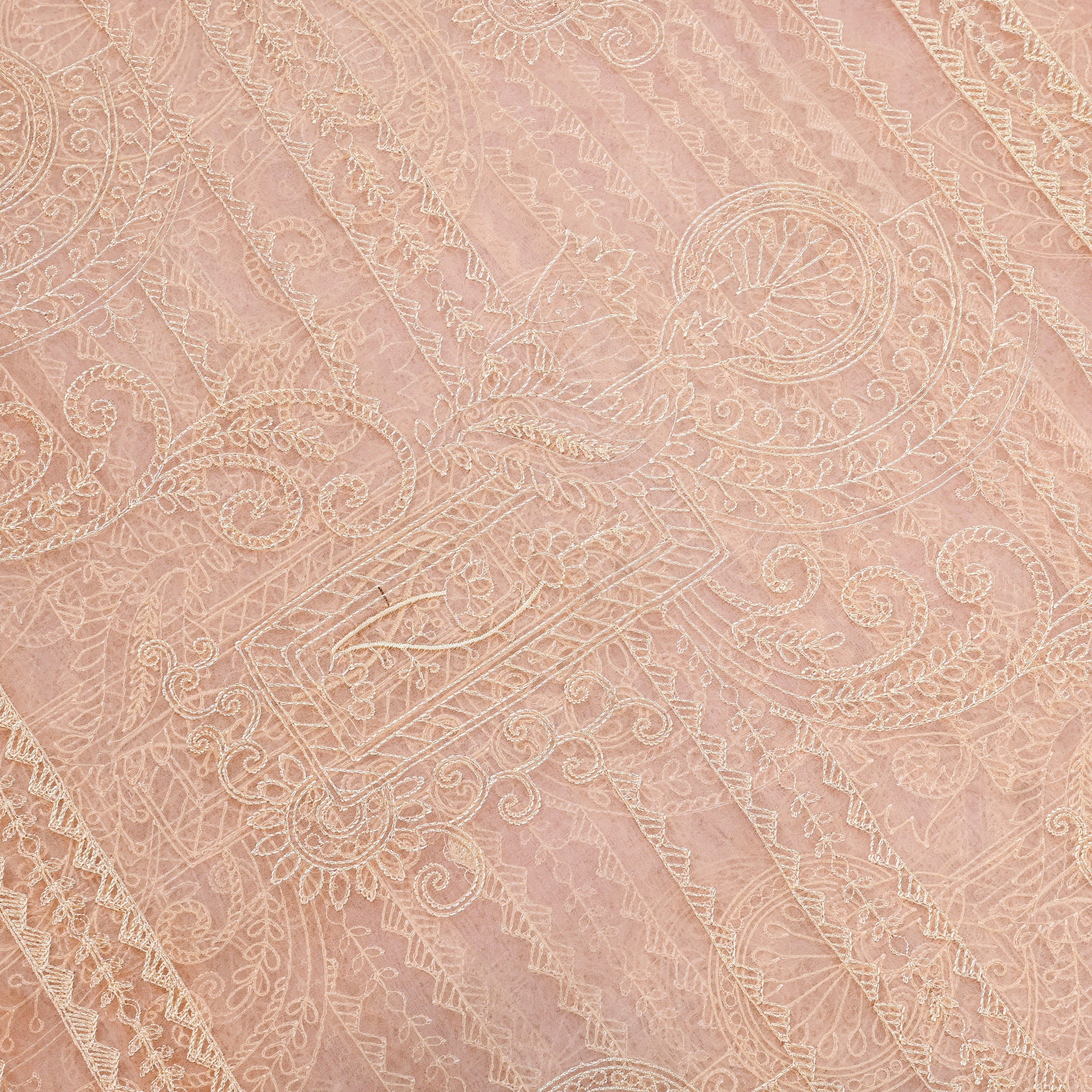 Pinkish Peach Organza Fabric With Embroidery