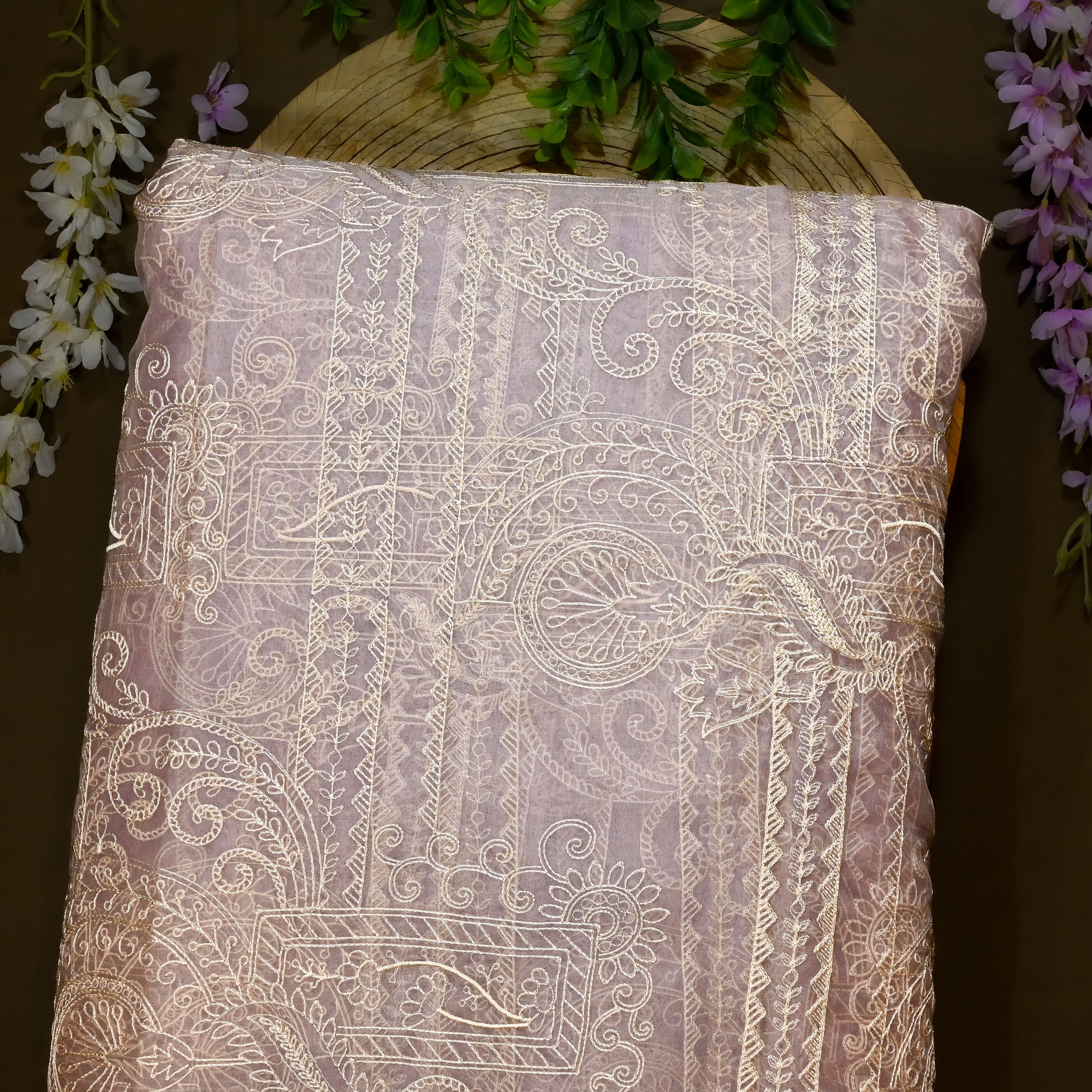 Lilly Purple Organza Fabric With Embroidery