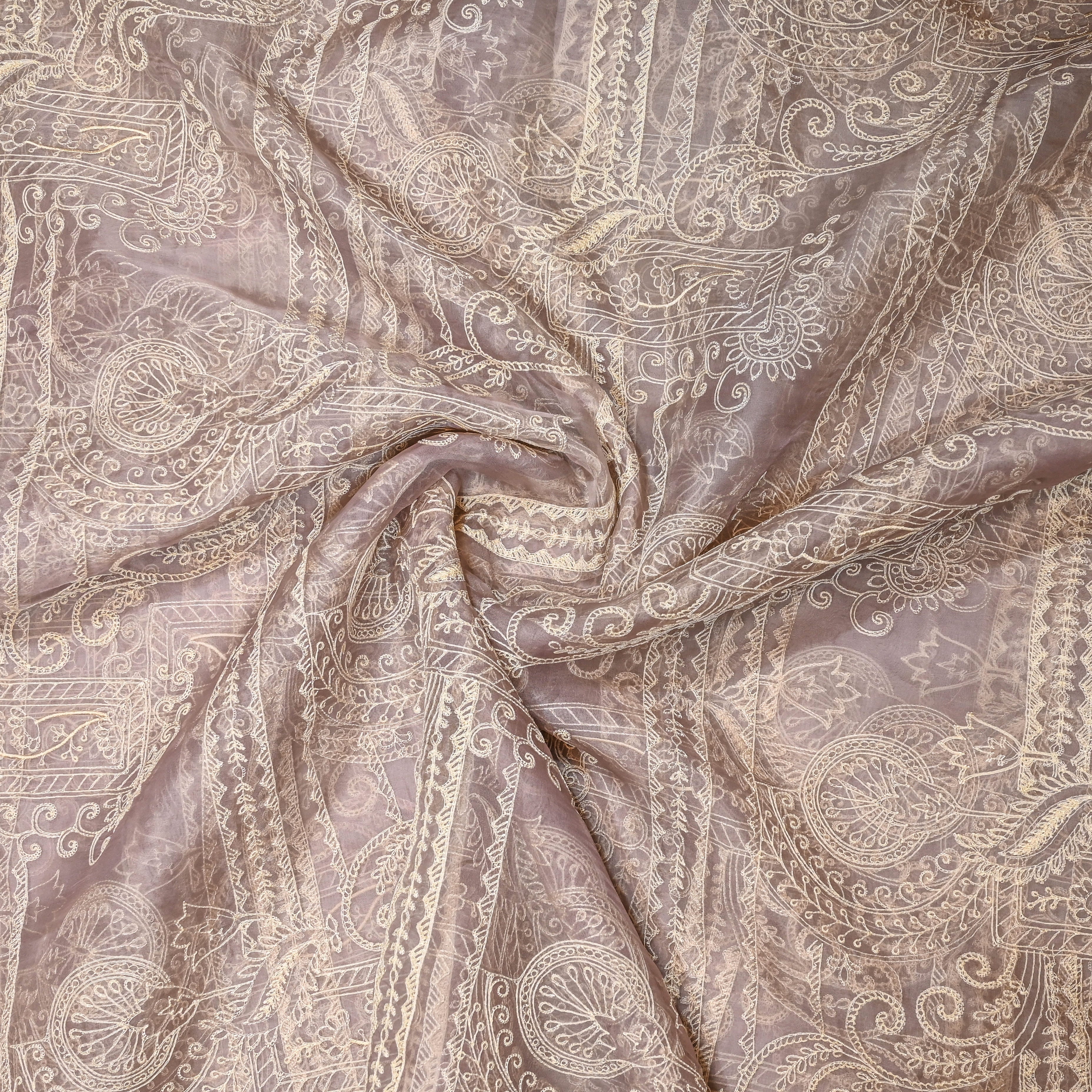 Lilly Purple Organza Fabric With Embroidery