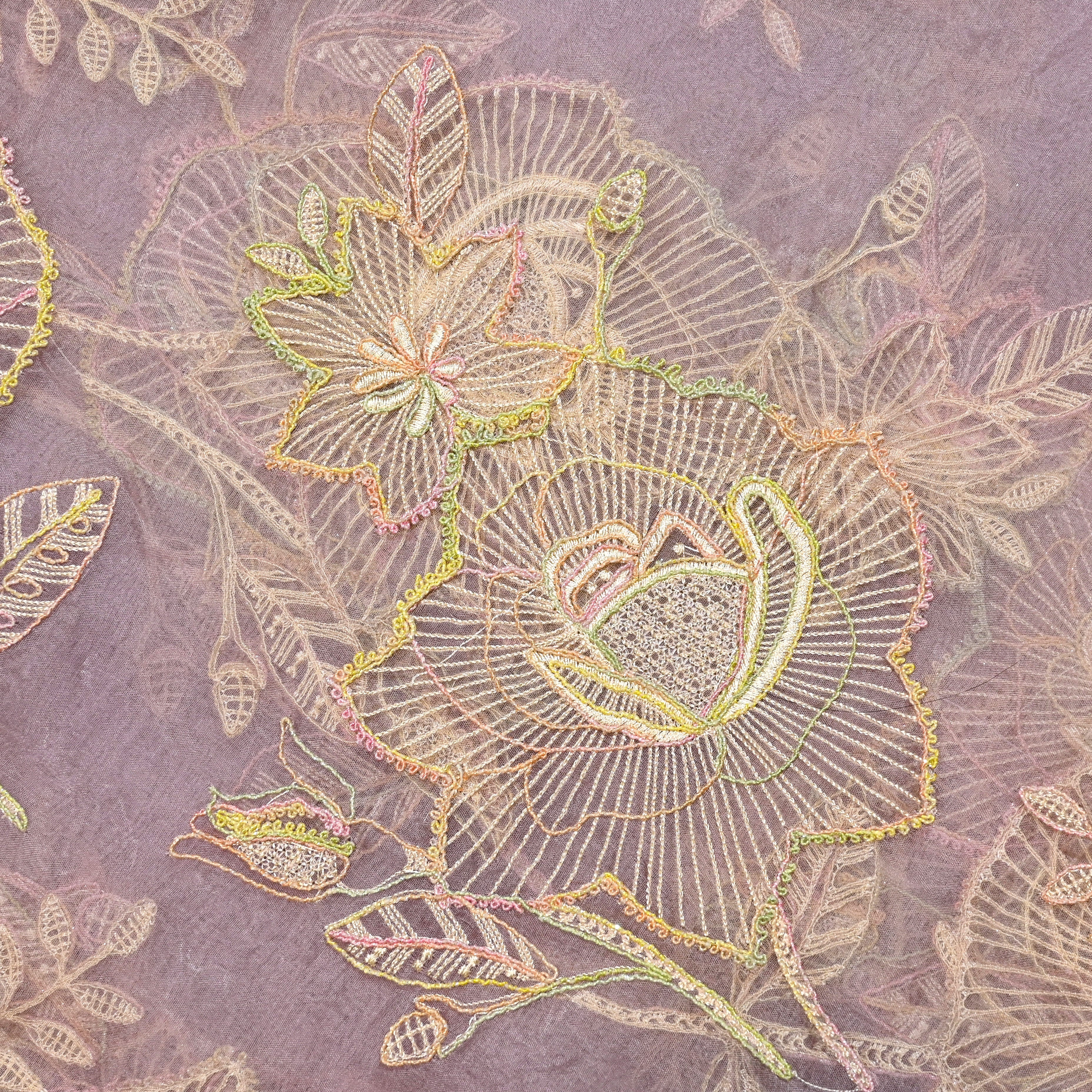 Soft Lilac Organza Fabric With Embroidery