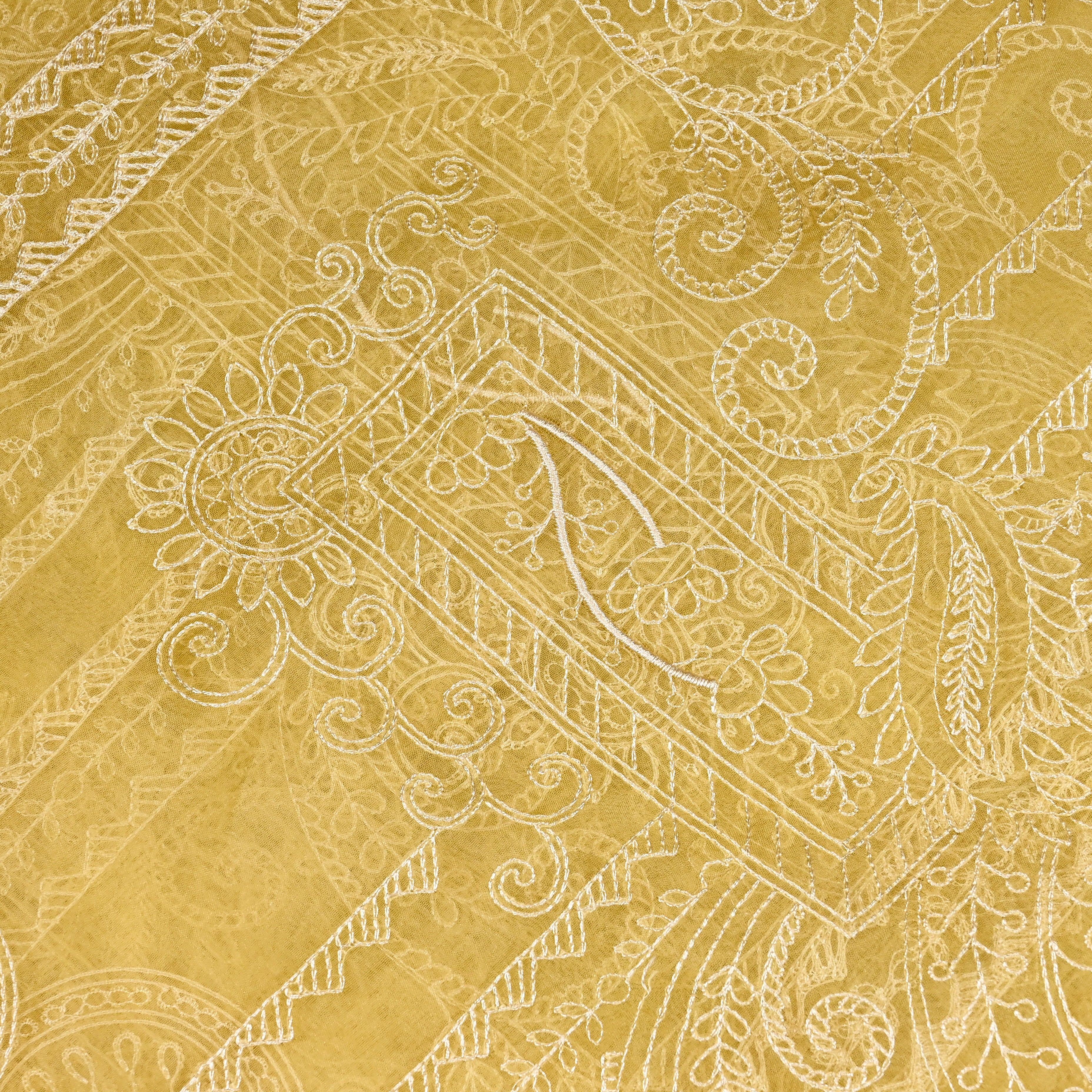 Crayola Yellow Organza Fabric With Embroidery