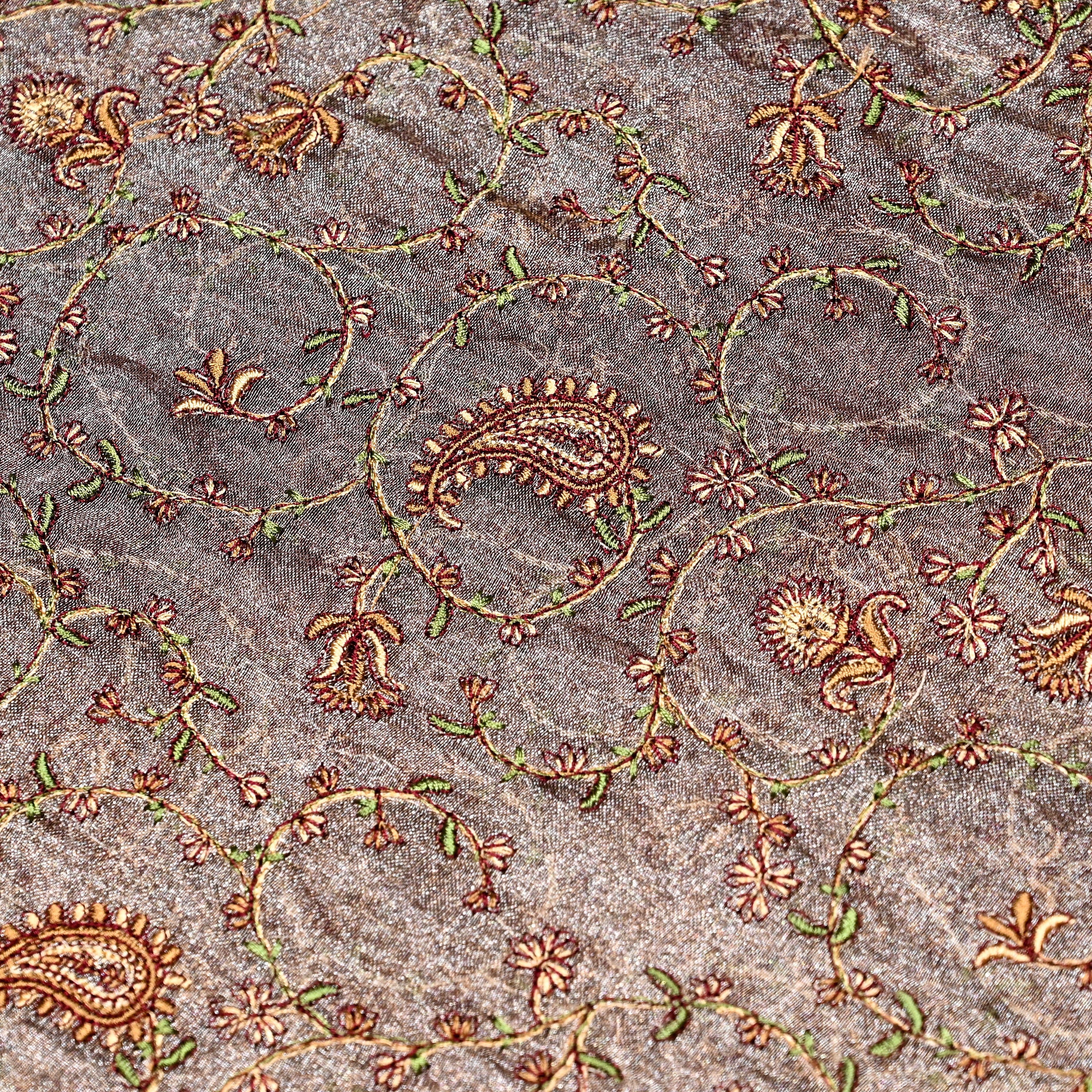 Light Brown Tissue Fabric With Embroidery