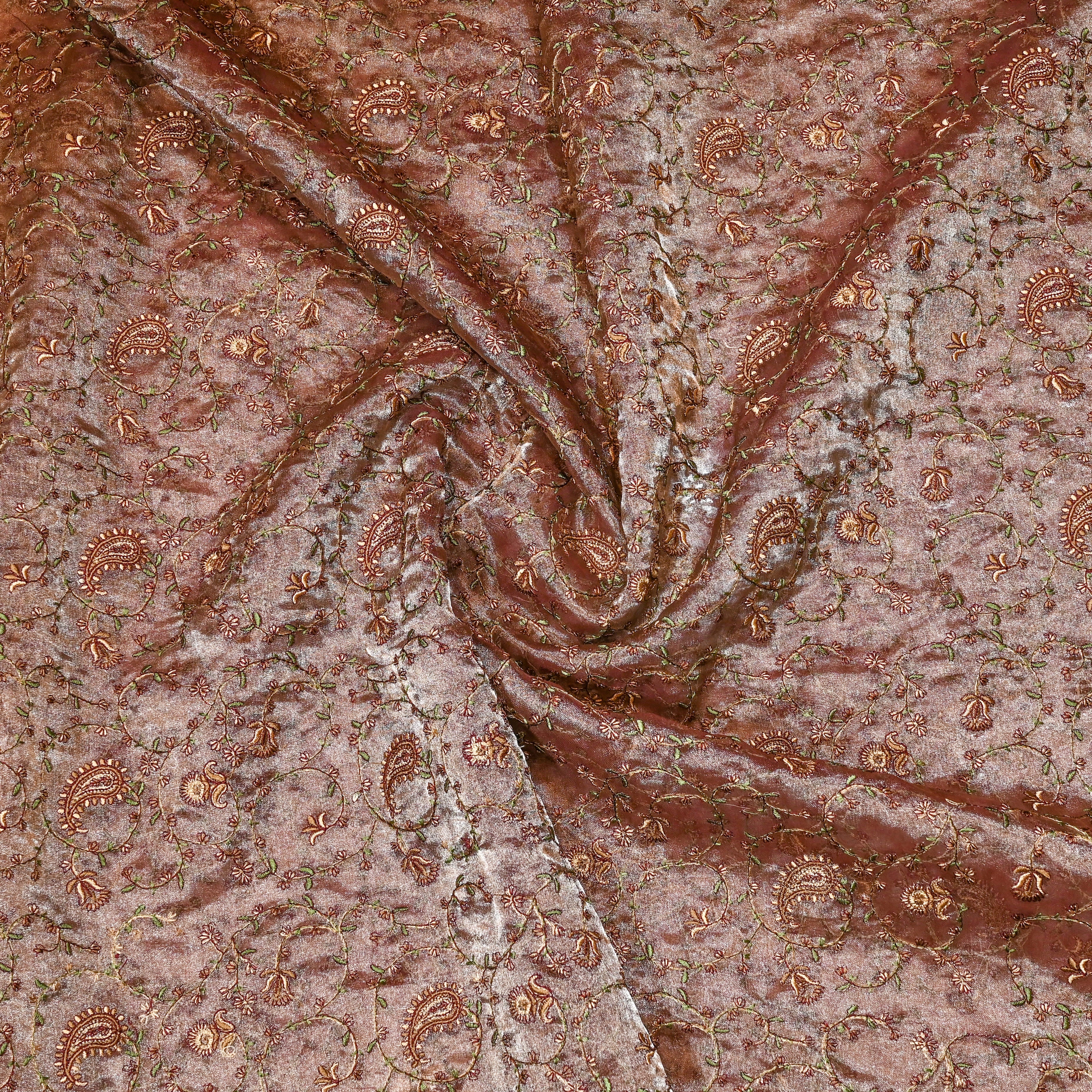 Tawny Brown Tissue Organza Fabric With Embroidery