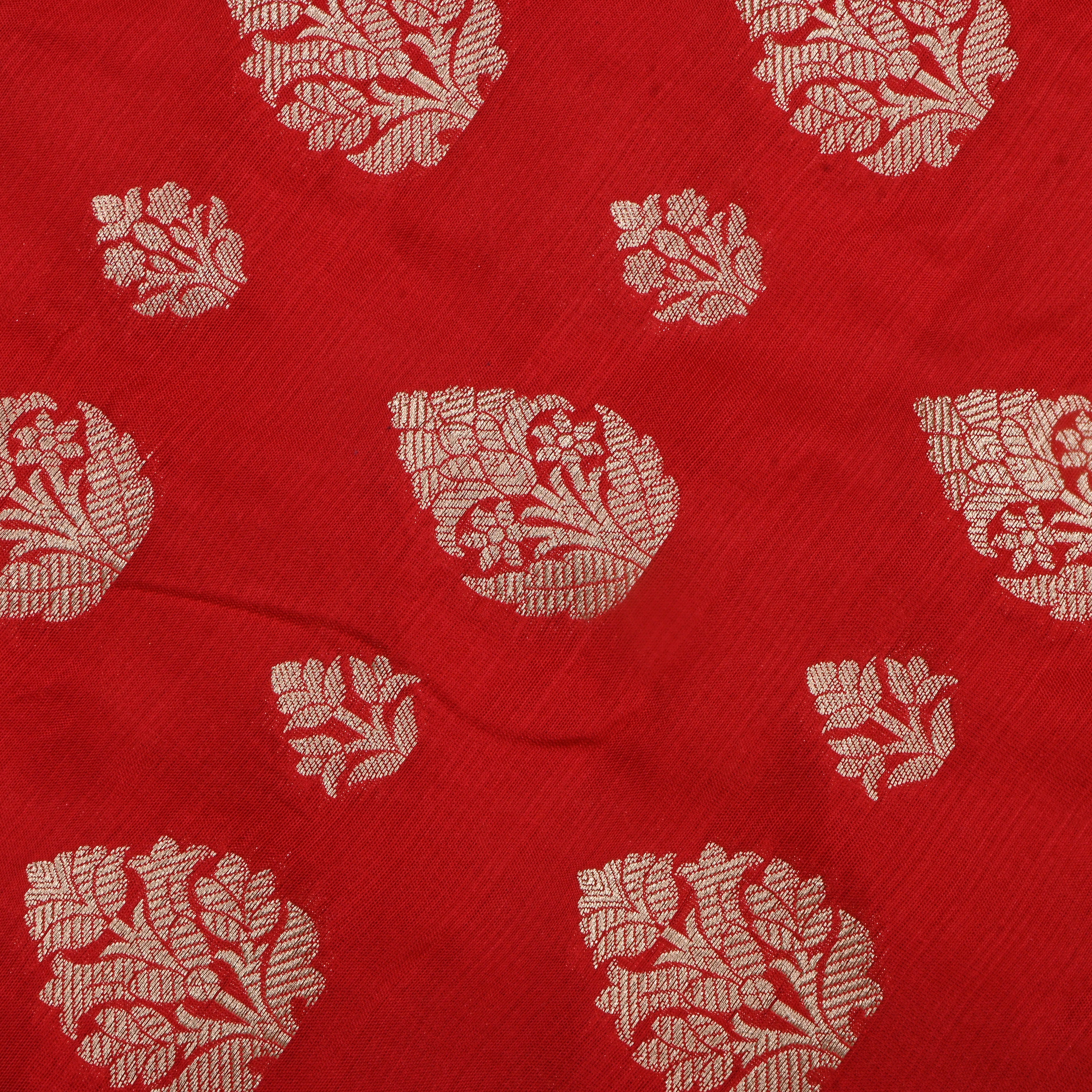 Milano Red Jamawar Silk Fabric With Motifs