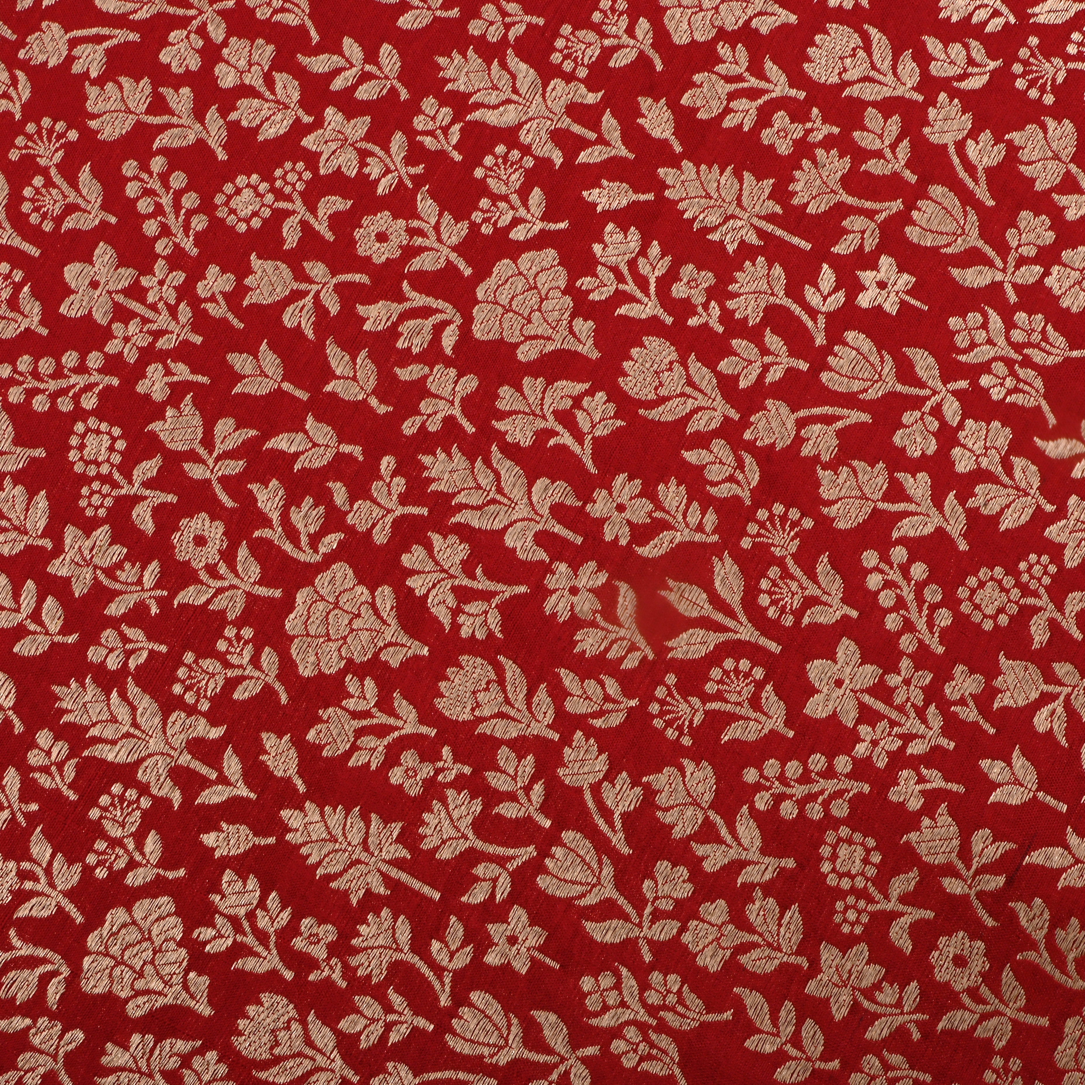 Red Devil Jamawar Silk Fabric With Floral And Leaf Design